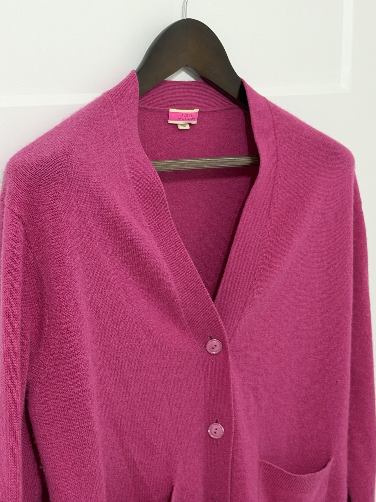 J.Crew 100% Cashmere Cardigan | Fuchsia Pink Patch Pockets | Size S