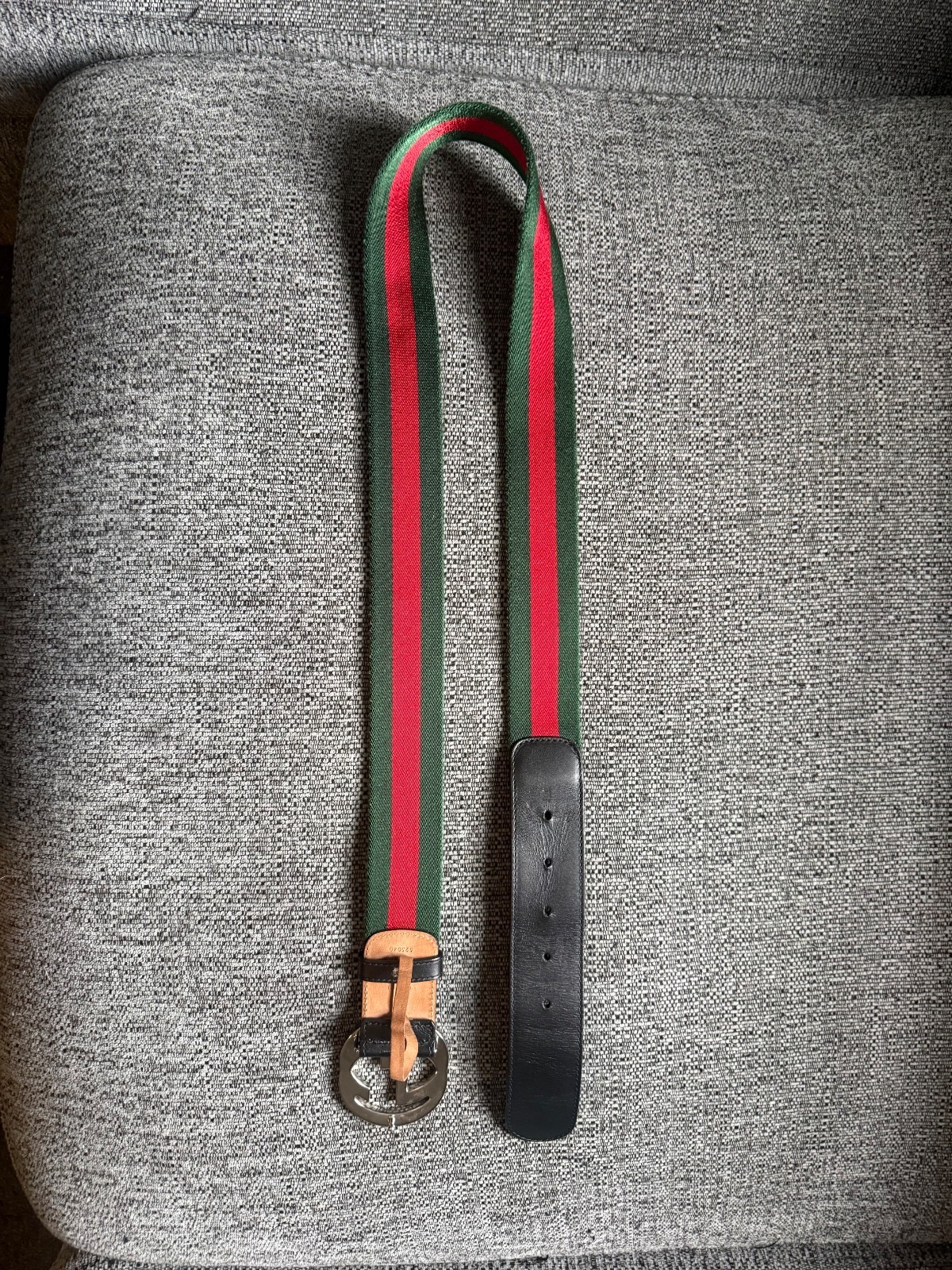 Authentic Gucci Web Green/Red Canvas Silver  Buckle Belt 100cm / 40 inch