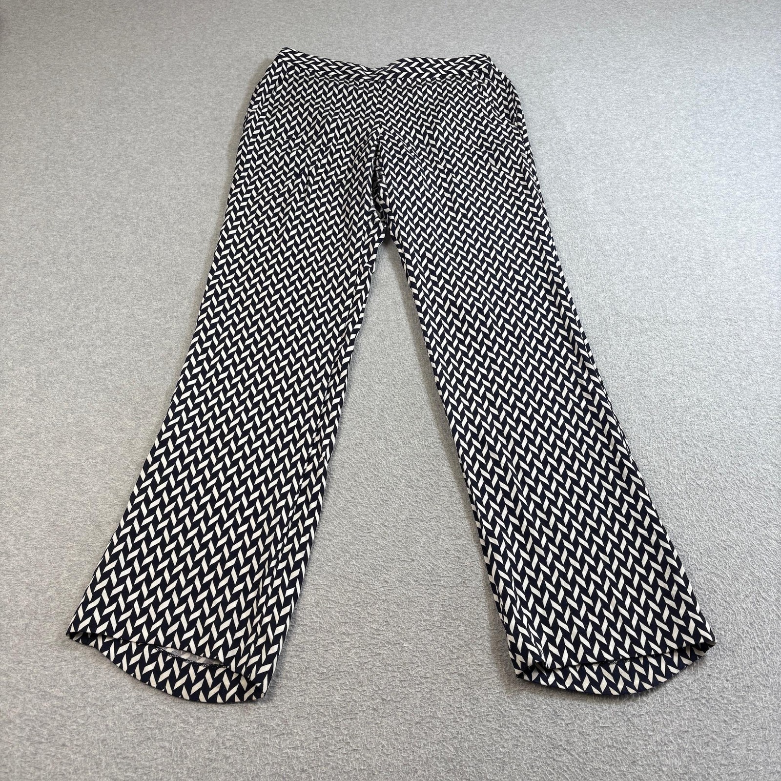 Theory Silk Pants Women 6 Blue White Mitrana Geometric Print Pull On Office Twee