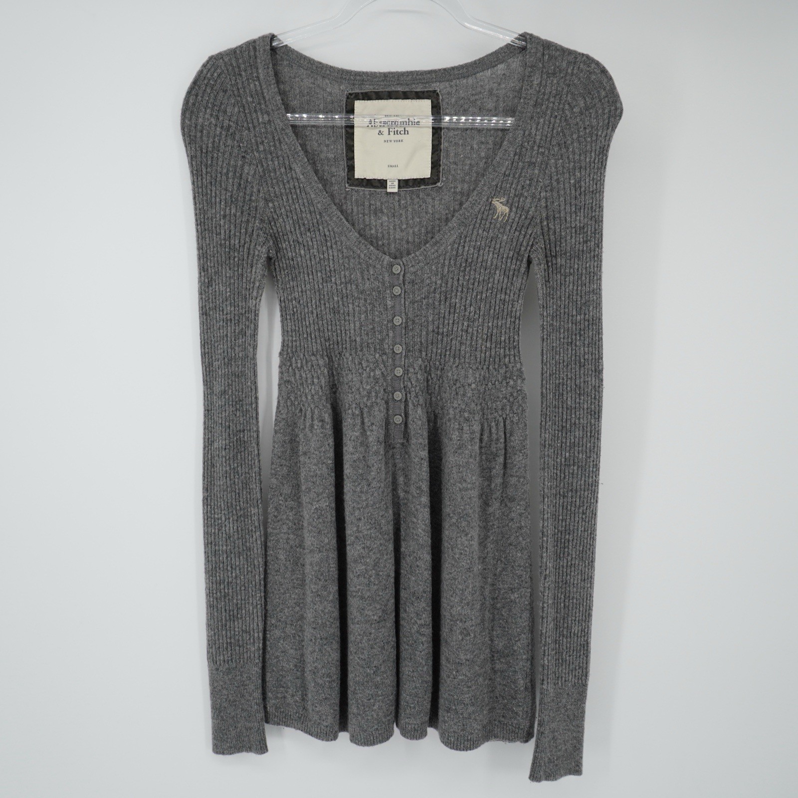 Vintage Abercrombie & Fitch Babydoll Sweater Small Long Sleeve Button Gray Y2K