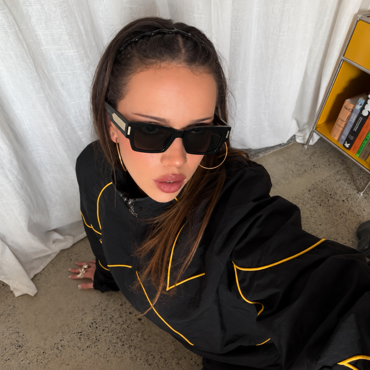SAINT LAURENT SL572 Black Rectangular Sunglasses Gold Detail