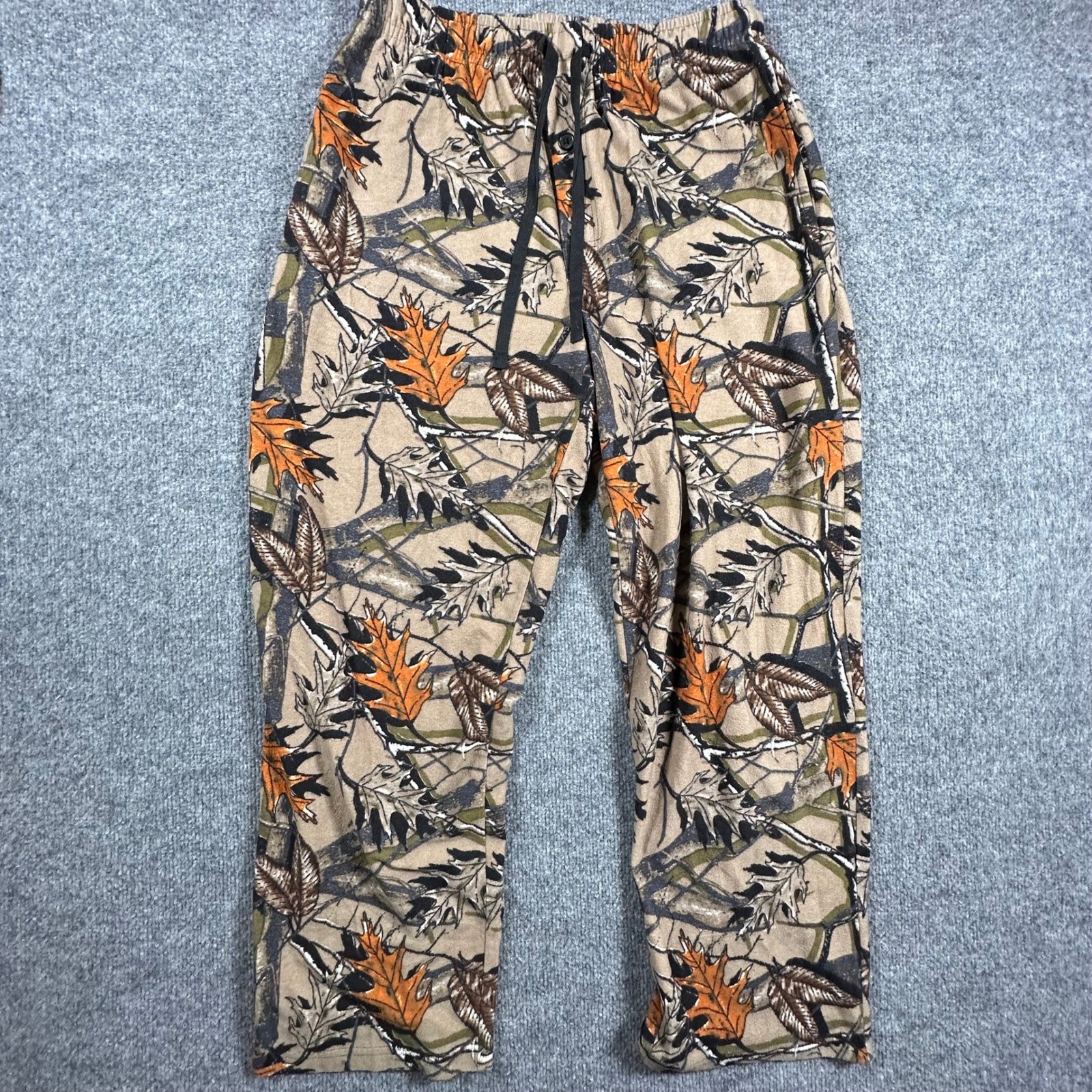 Fruit of the Loom Sleepwear Mens Size M Camo Fleece Pajama Pants Brown Orange