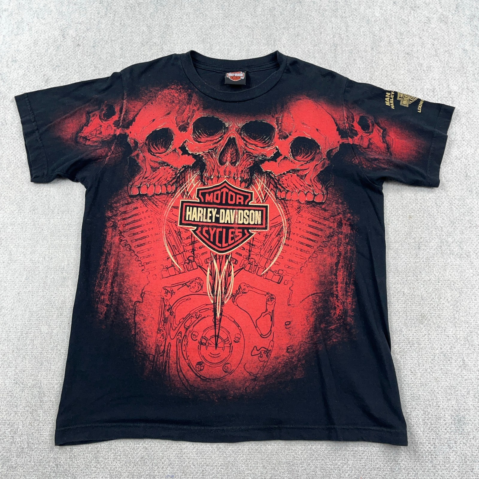Harley Davidson Shirt Men Medium Black Red AOP Skull VTG Y2K Tattoo 2000s Grunge