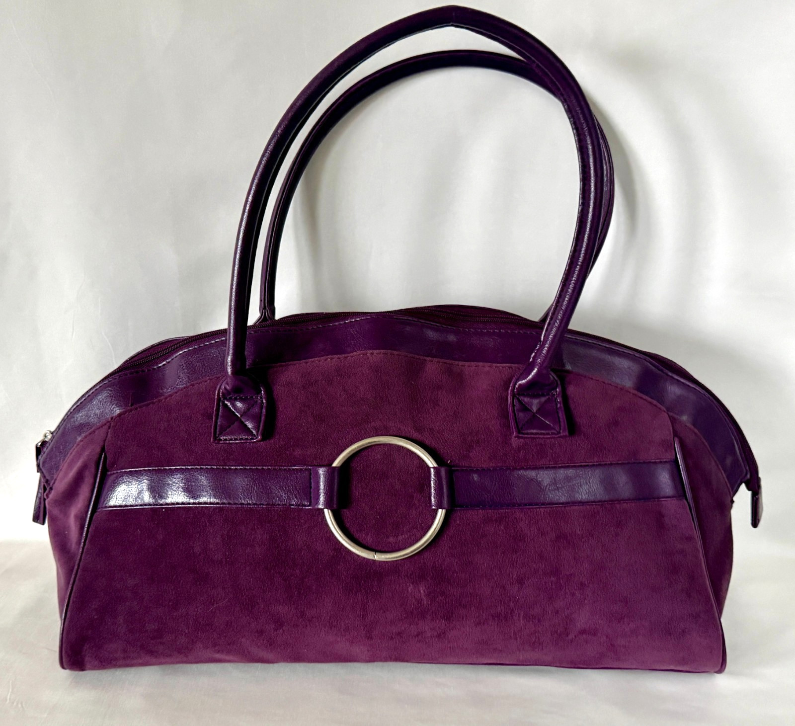 Vintage Paolo Masi Italian Purple Microsuede Leather Satchel Handbag Purse