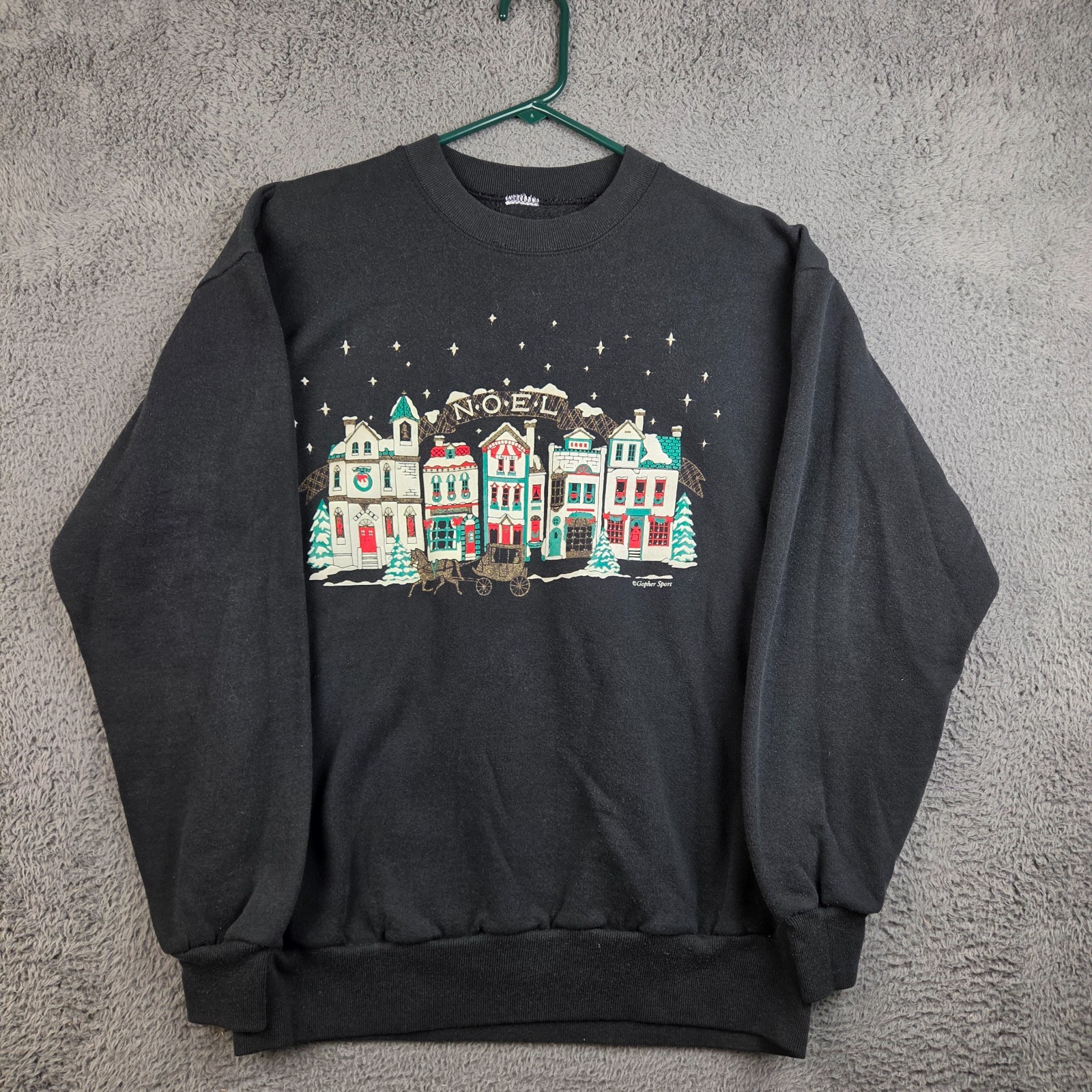 Vintage Christmas Sweater Women\'s Medium Holiday Winter Trees Black Sweatshirt