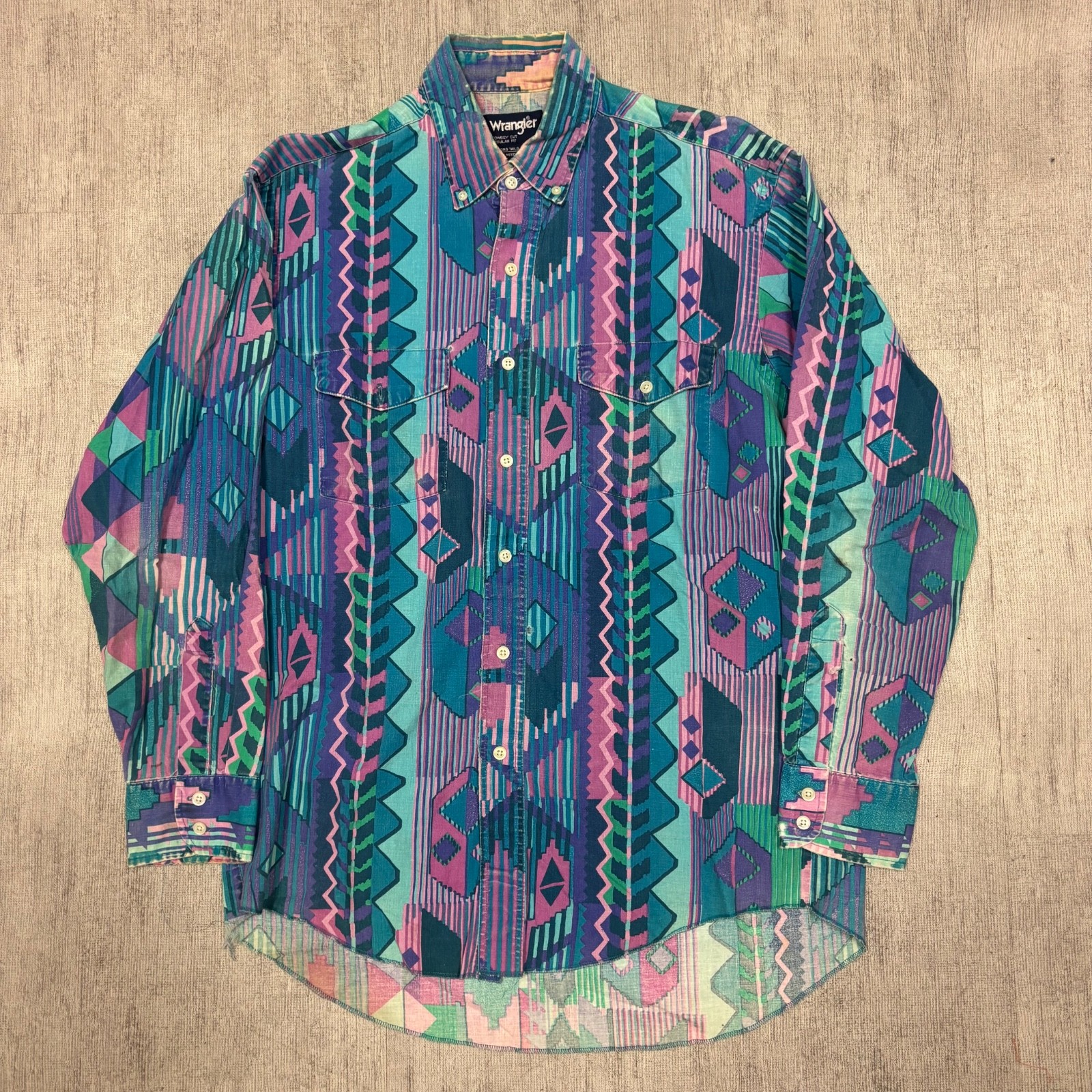 Vintage Wrangler Brushpopper X-Longtail 16-34 Aztec Western Cowboy USA 90s Large