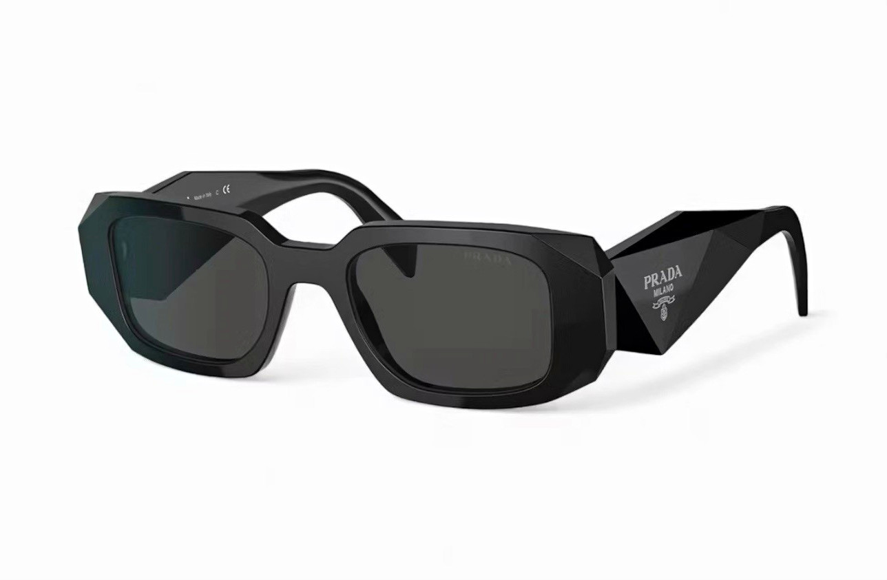 PRADA Milano  Geometric Sunglasses Black Plastic Frame Gray Tinted