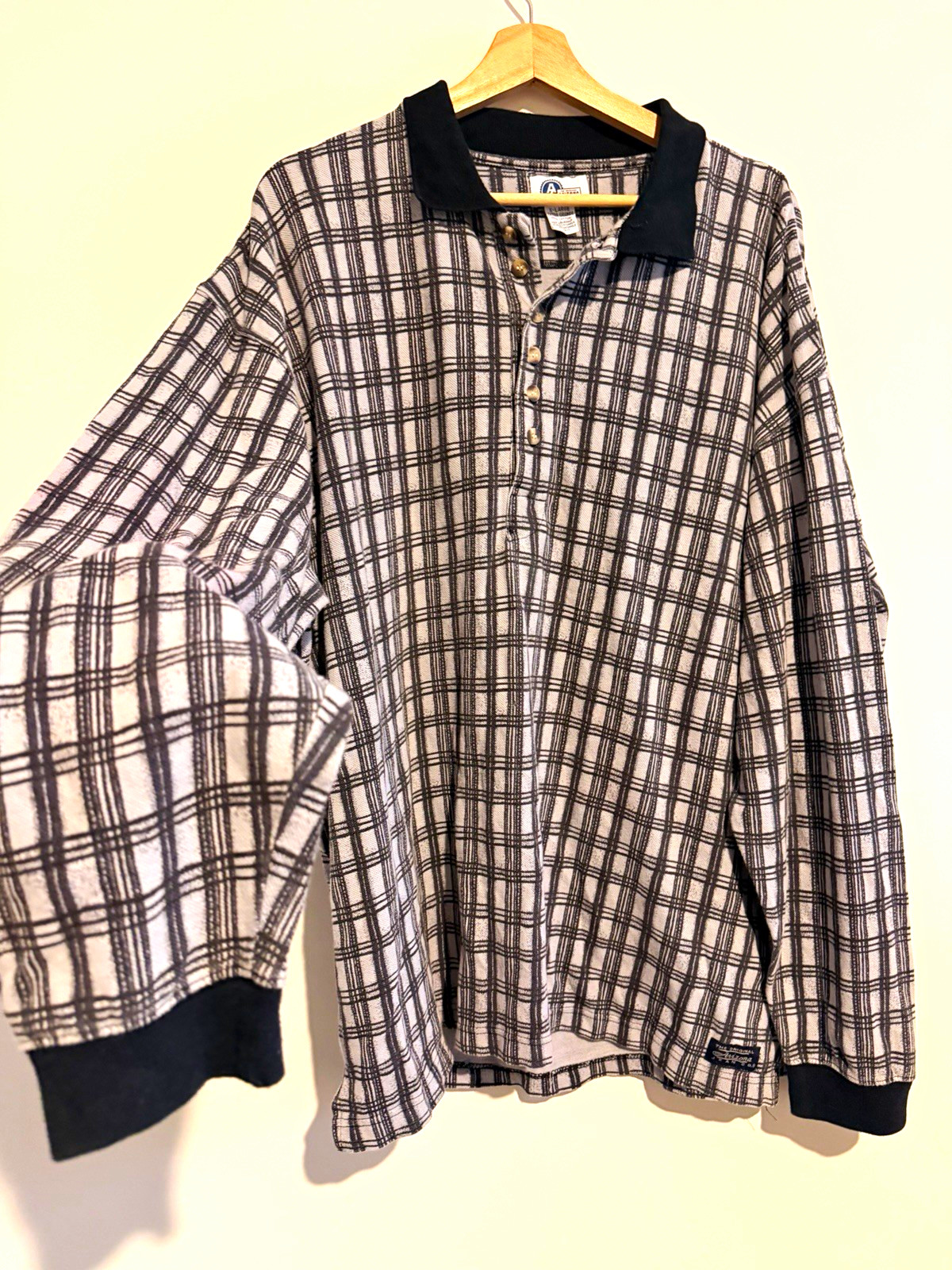 Vintage Arizona Jean Co Men\'s XL Plaid Long Sleeve 100% Cotton Polo Shirt
