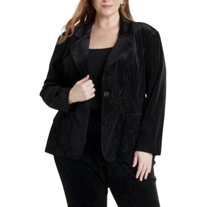 NWT Ava & Viv Women\'s XXL Black Velvet Pinstripe Blazer Jacket   J1834