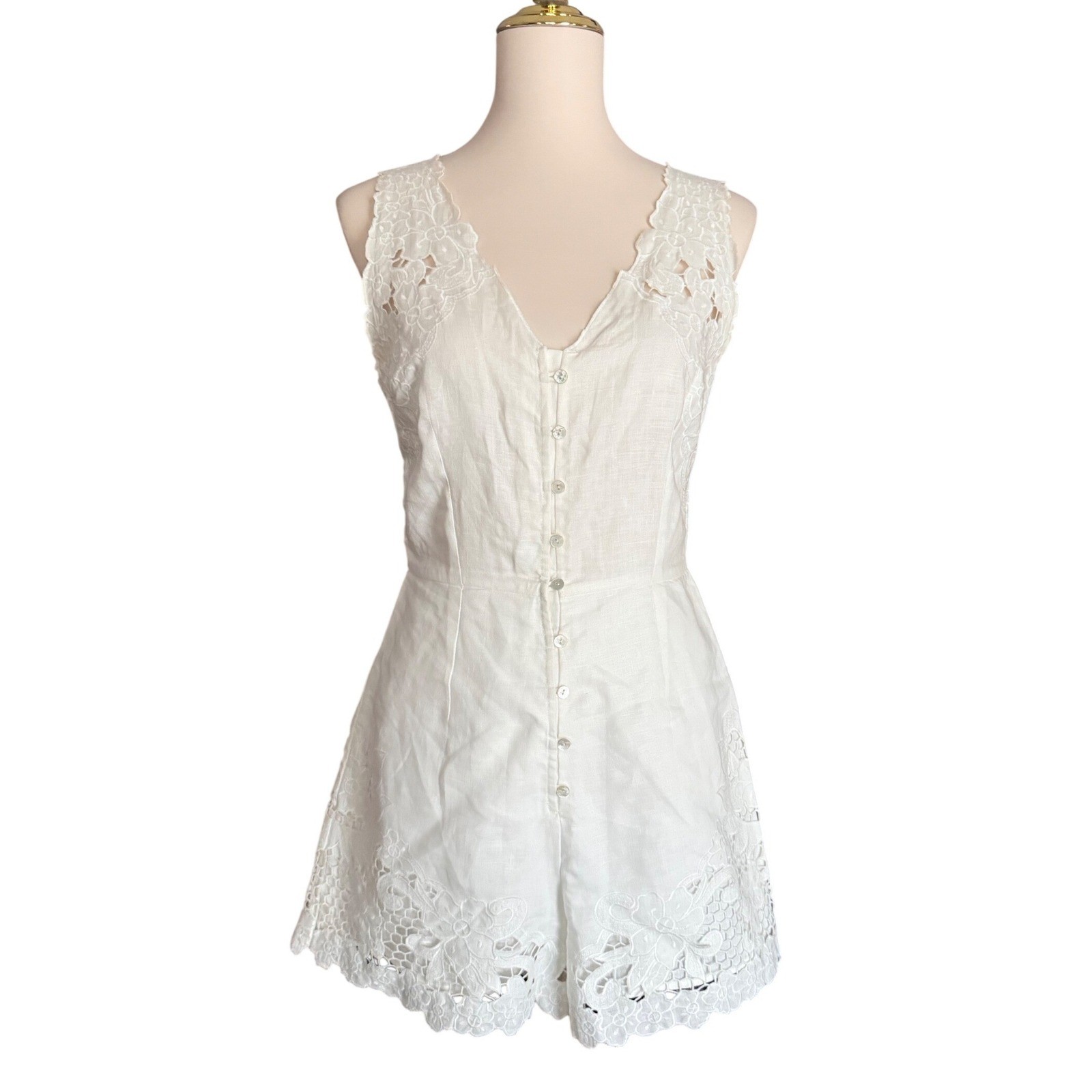 Zimmermann White Linen Floral Lace Embroidered Romper Playsuit Size 0 / US 4