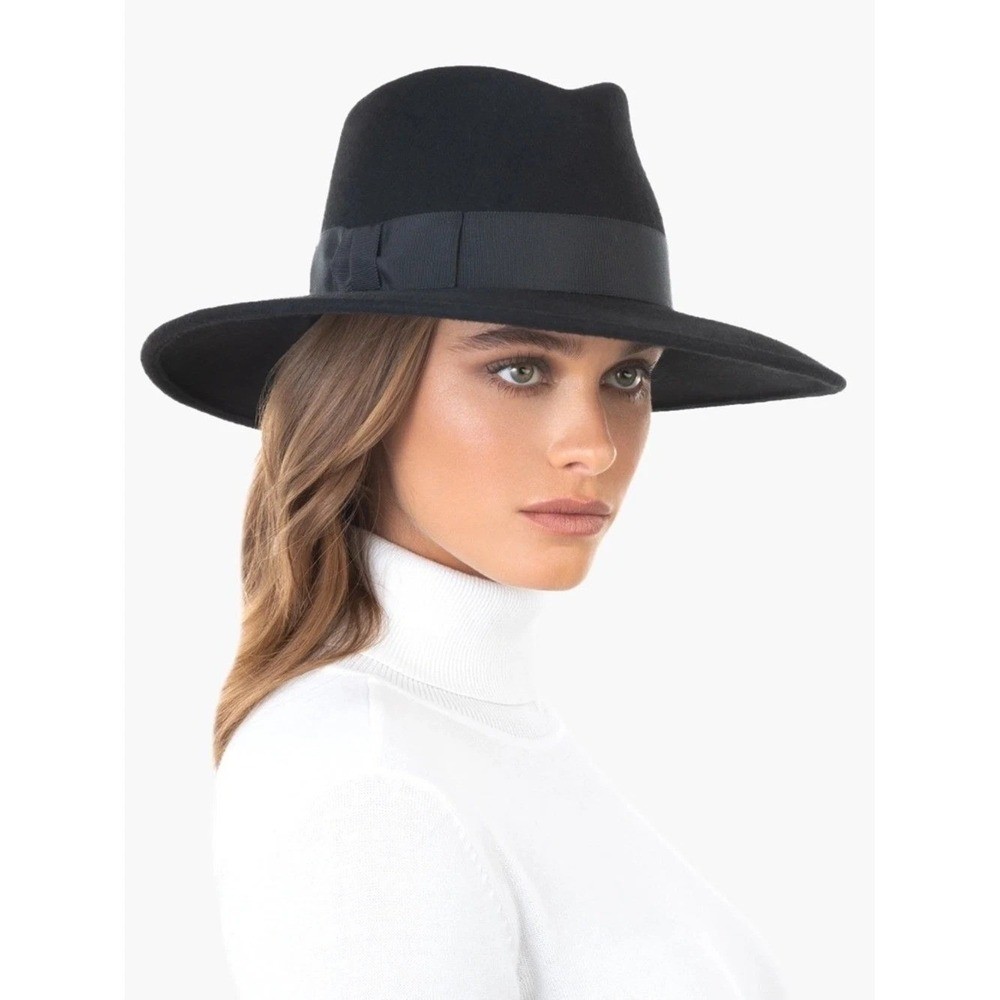 Patina The Lark Black Wool Wide Brim Fedora Hat Handcrafted in Ecuador XL