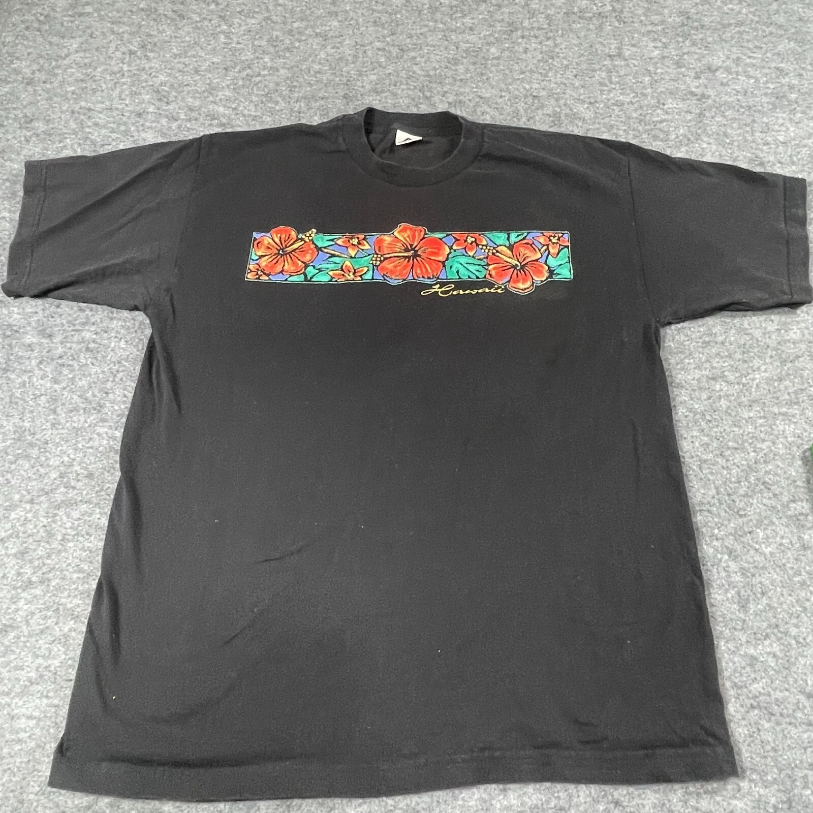 VTG Alstyle Apparel T Shirt Mens Extra Large Black Floral Hawaiian Hawaii Y2K