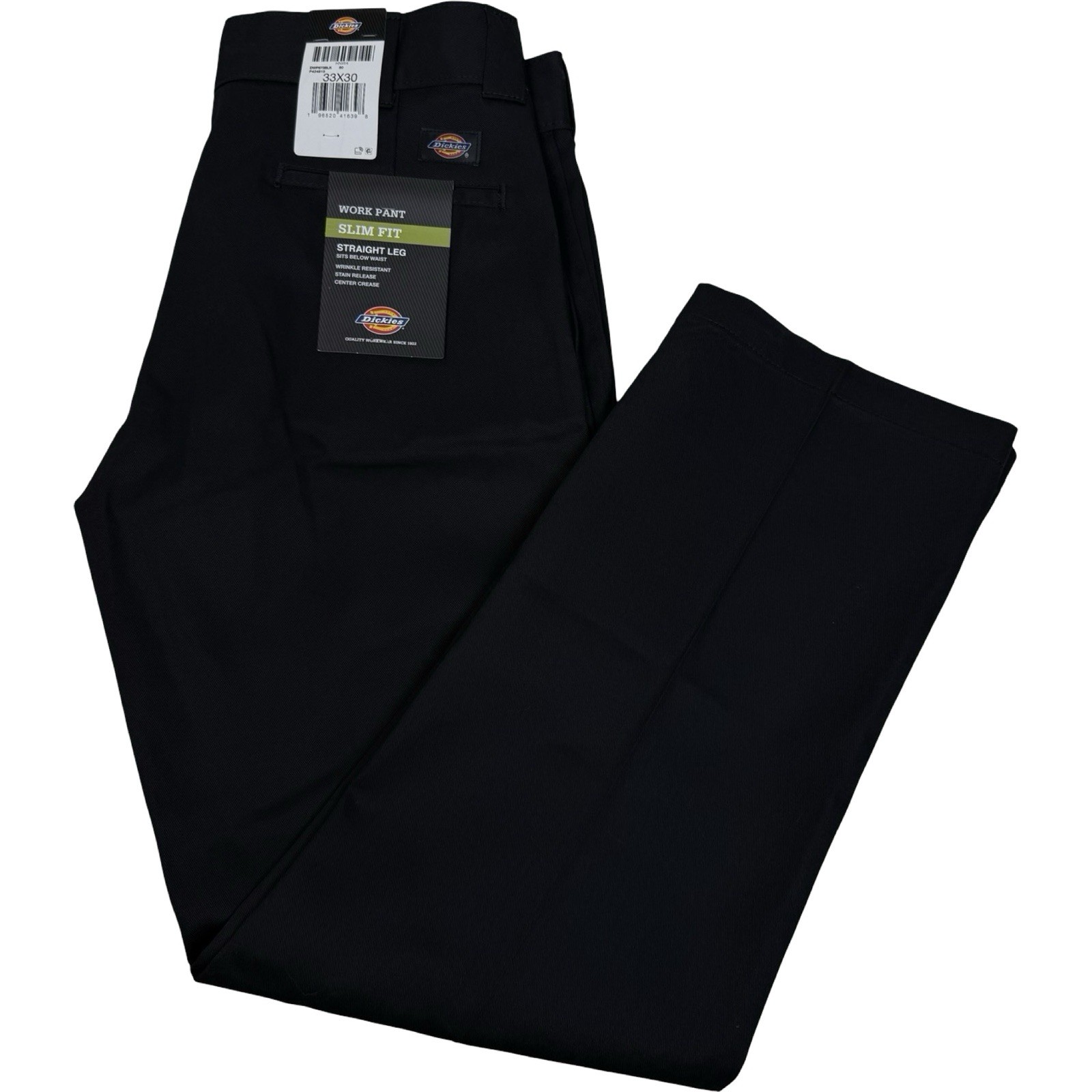 Dickies 873 Slim Straight Fit Work Pants Mens 33x30 Black DWP873BLK NWT