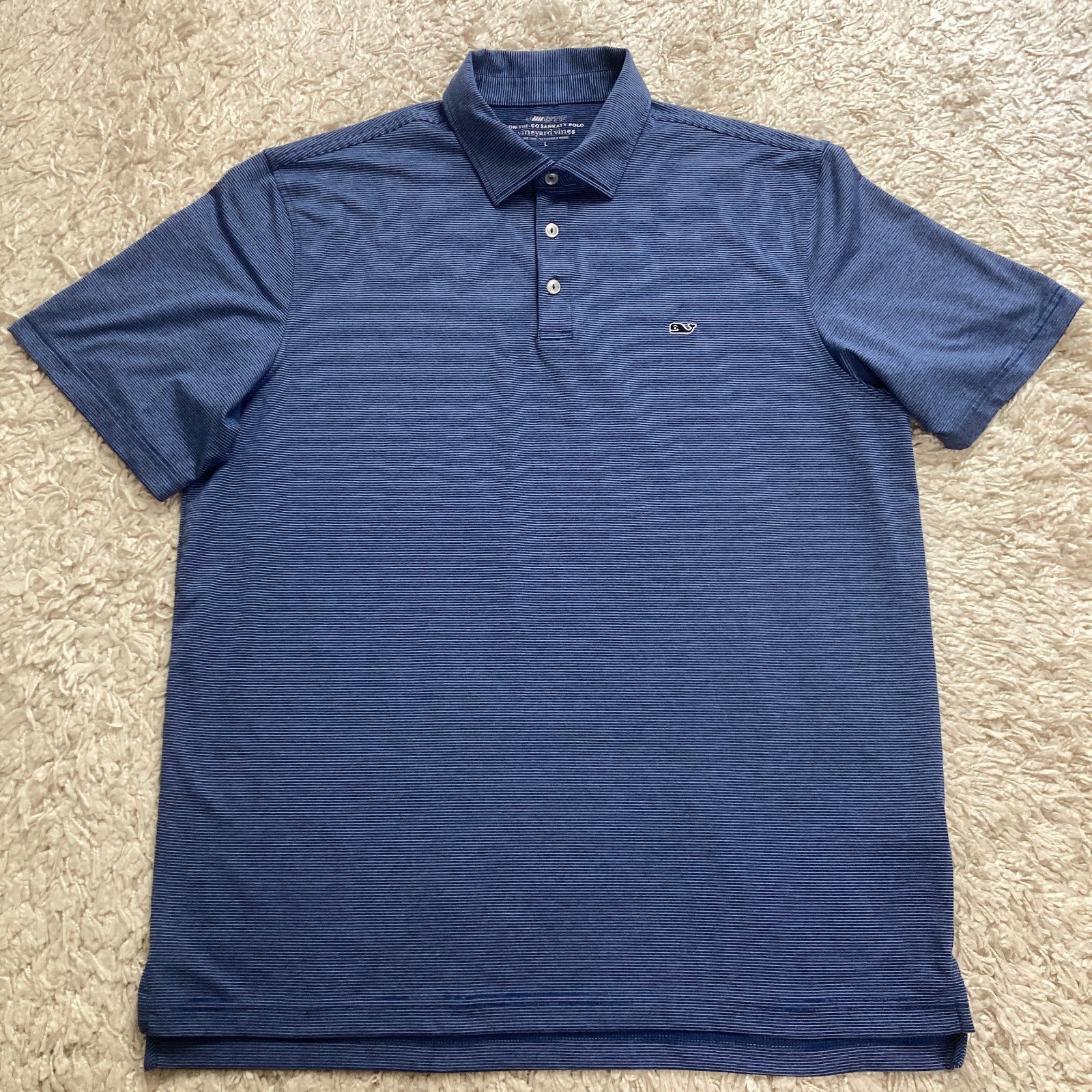 Vineyard Vines Sankaty Polo Shirt Mens Large On The Go OTG Blue Striped Golf