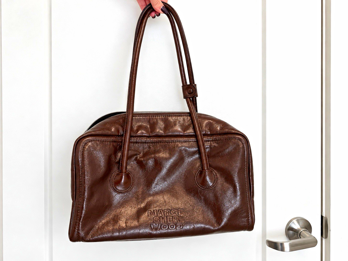 Marge Sherwood Soft Boston Bag Mocha Brown Crinkle Leather Shoulder Handbag