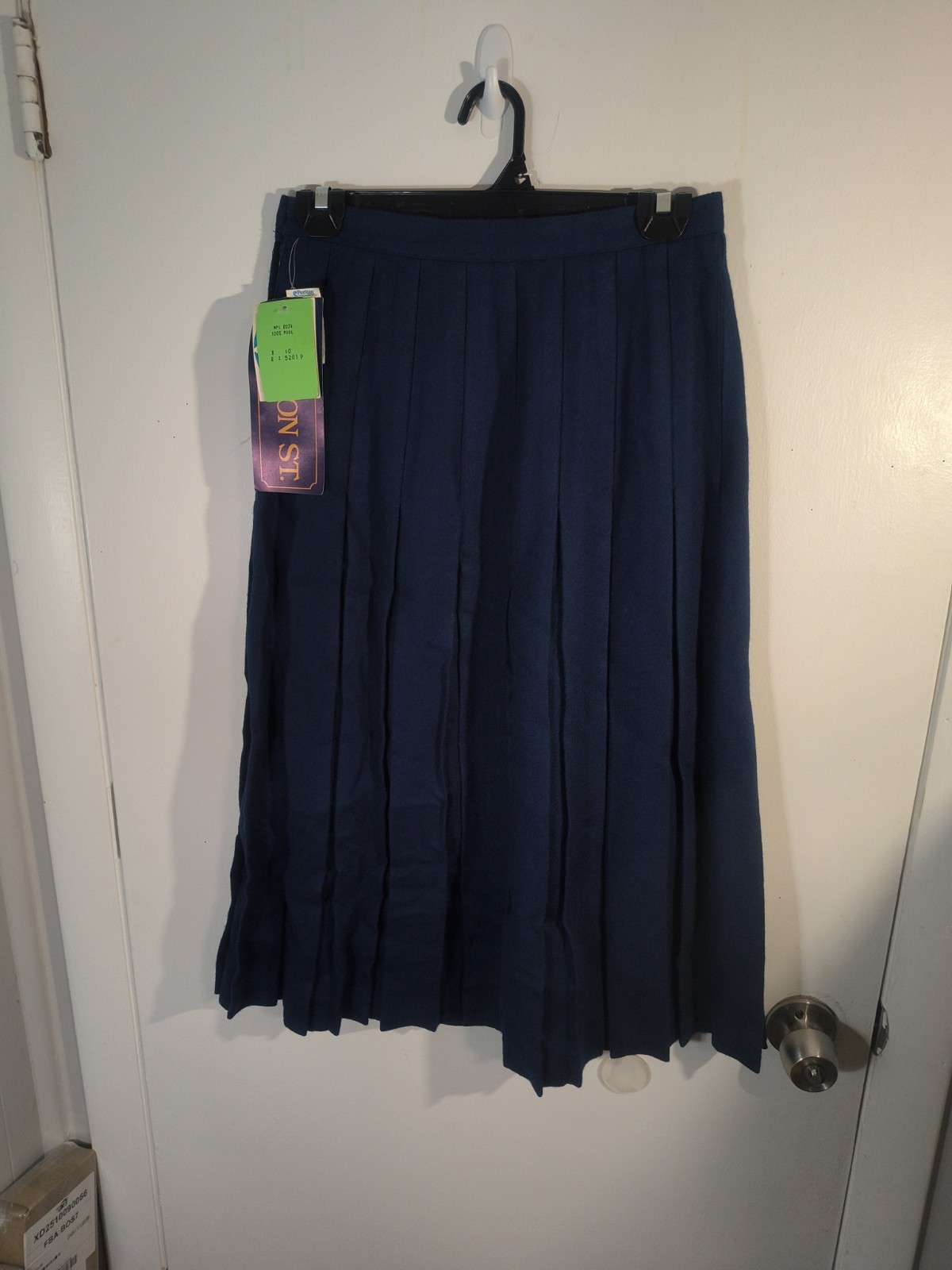 NWT VTG 80s Beacon St Wool Pleated Midi Skirt 10 Petite Navy Academic Preppy