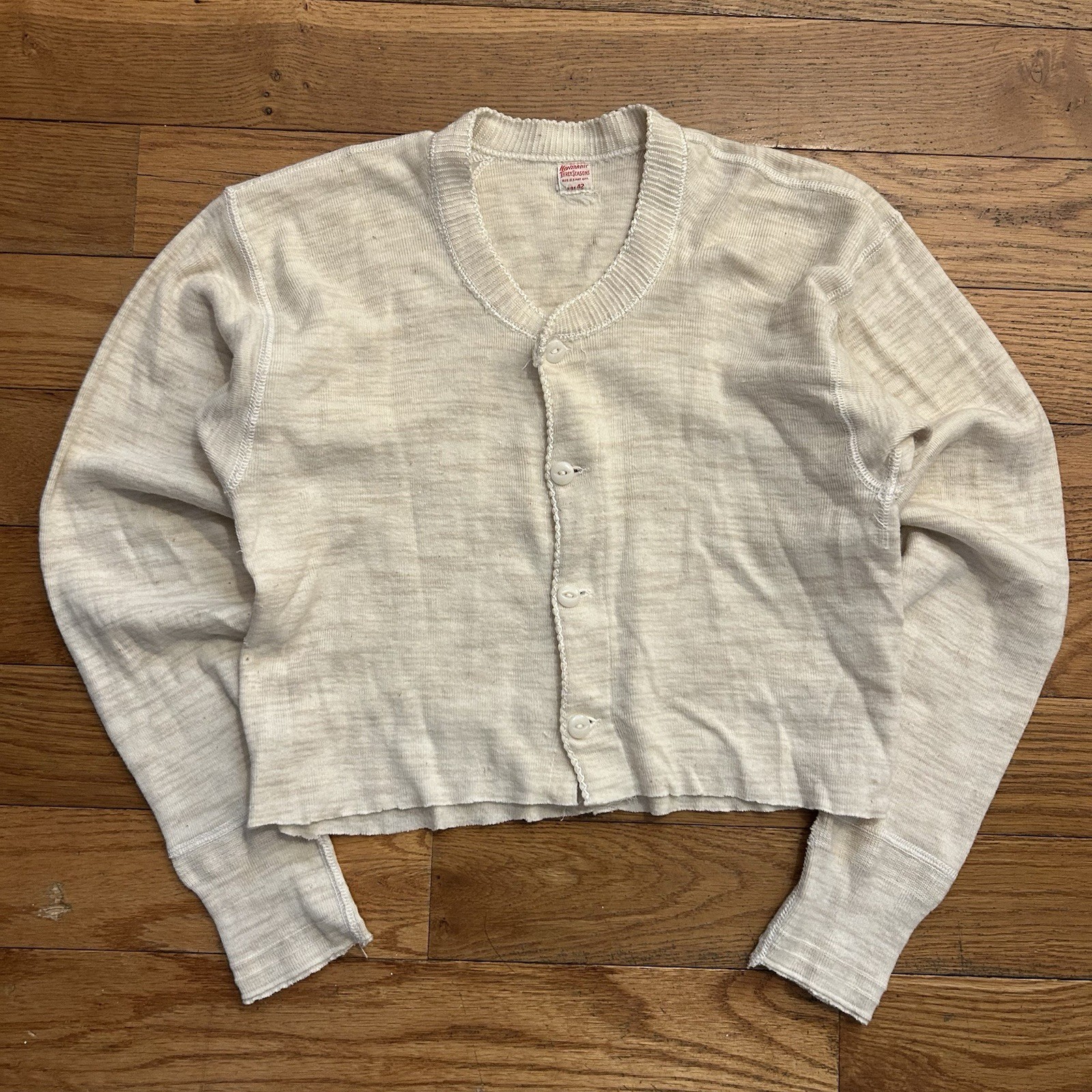 Vintage 30s 40s Healthknit Three Seasons Cropped Cardigan Thermal Shirt 42