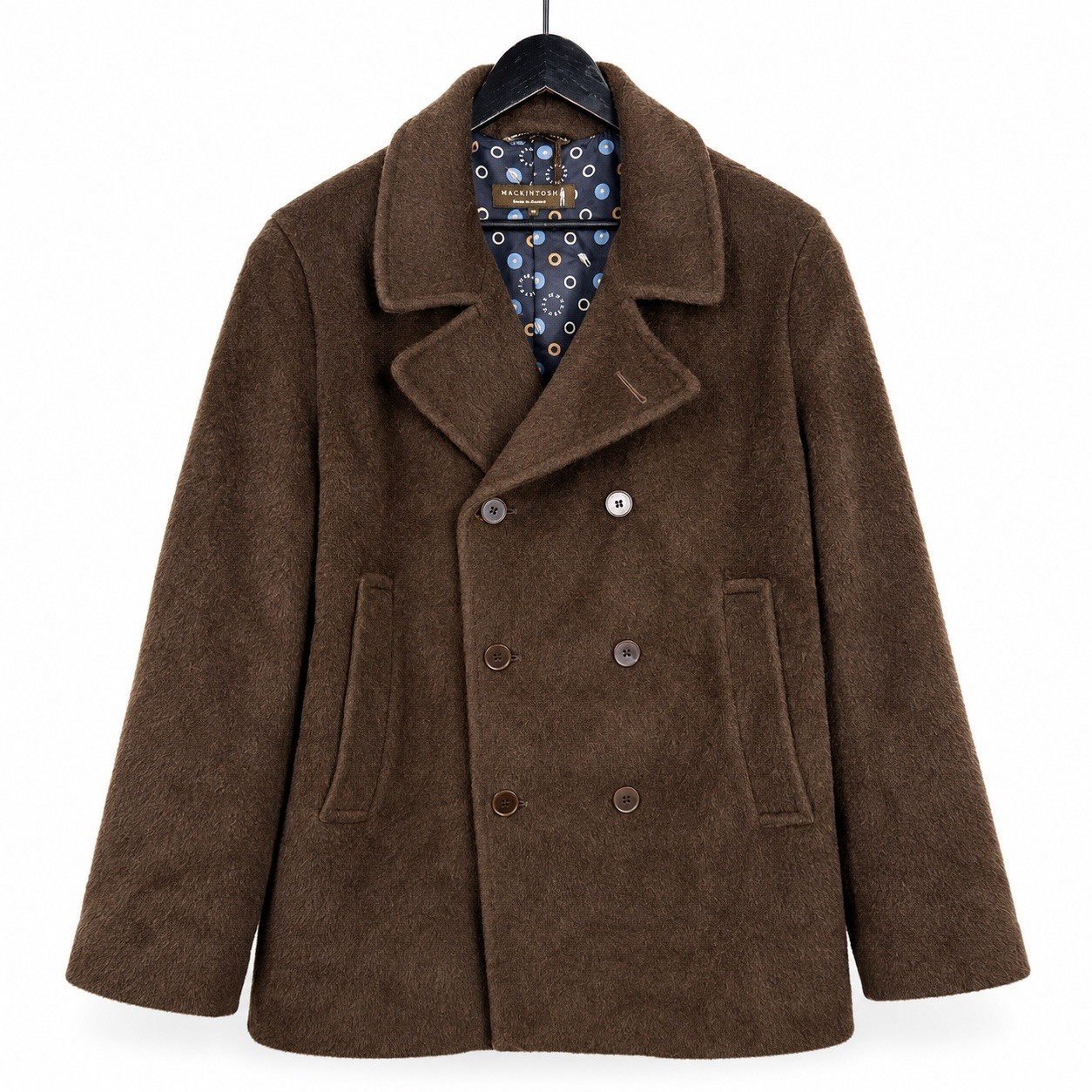 Mackintosh Scotland 100% Wool Pea Coat Brown Double Breasted Jacket M Luxury