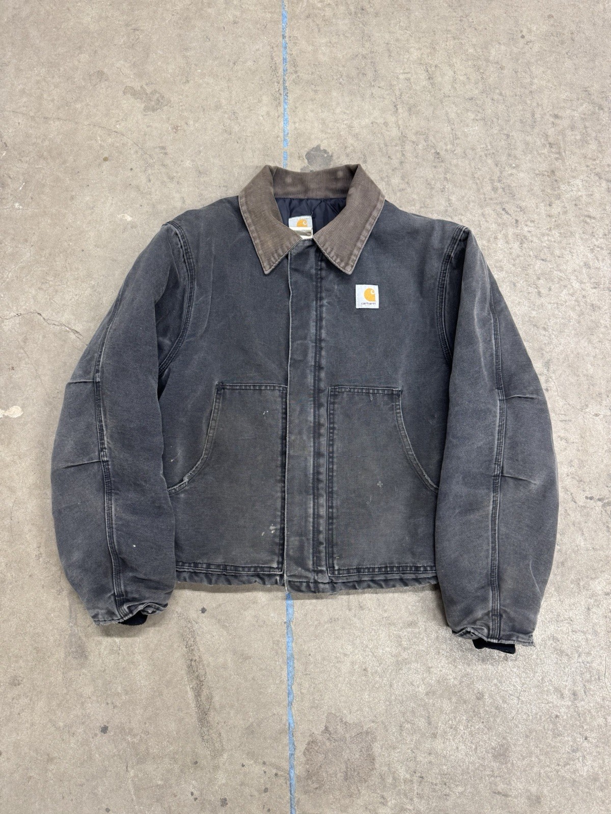 Vintage 1990s Carhartt Faded Black Arctic Distressed Jacket J02 Size 46