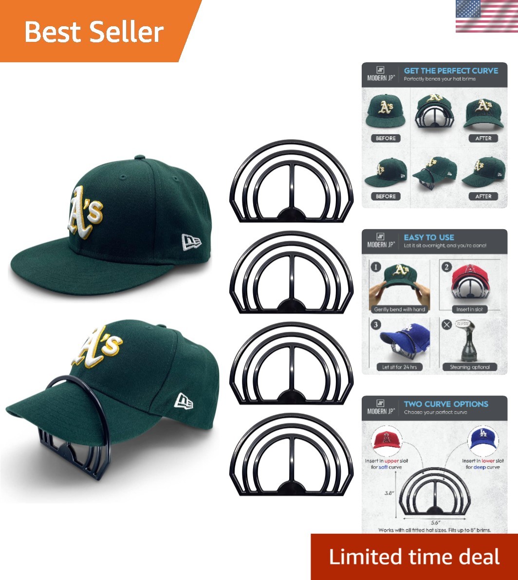 Hat Brim Bender 4-Pack - Perfect Curving Band, Steaming Optional - Convenient...