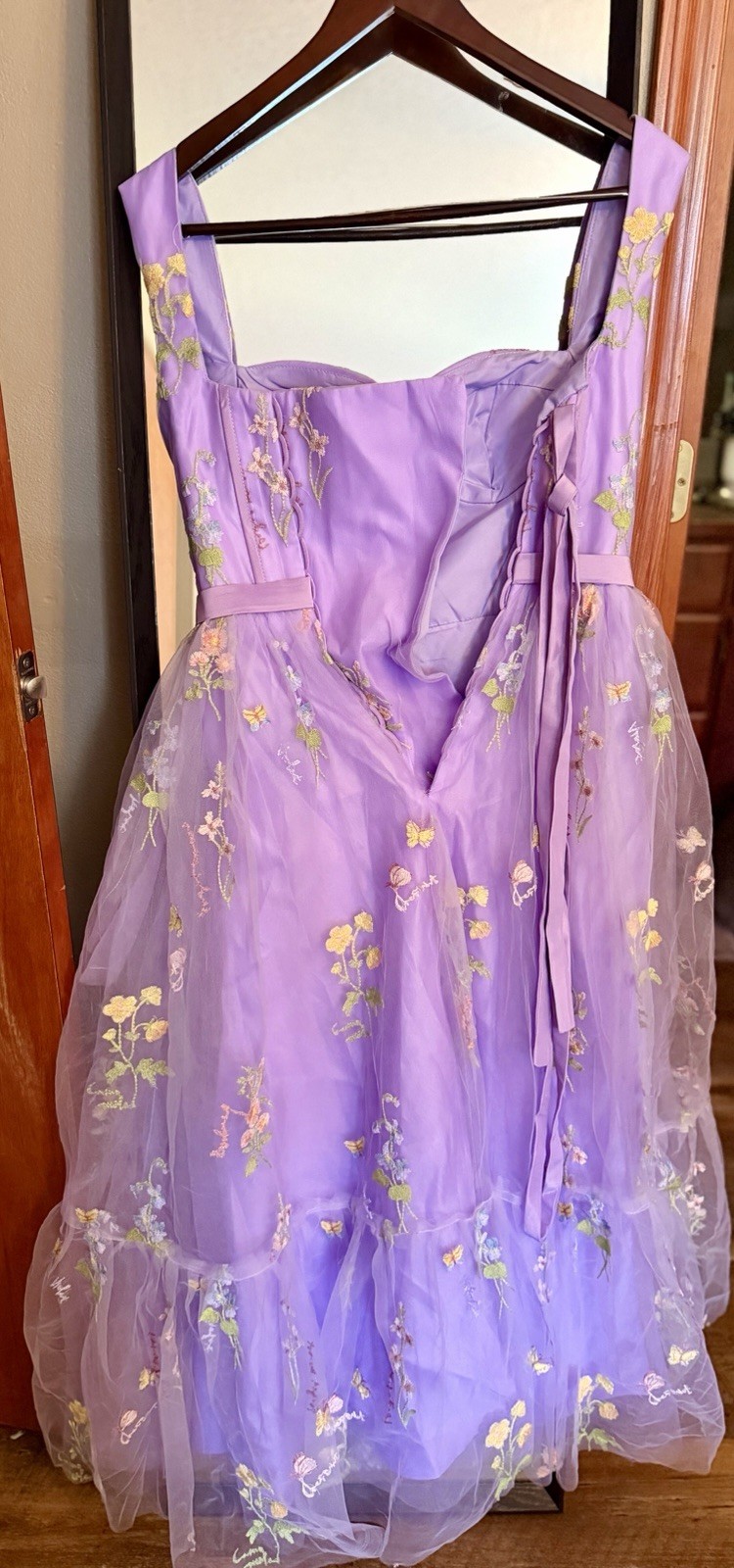 SHEIN Lavender Floral Embroidered Tulle Formal Evening Gown Size 8