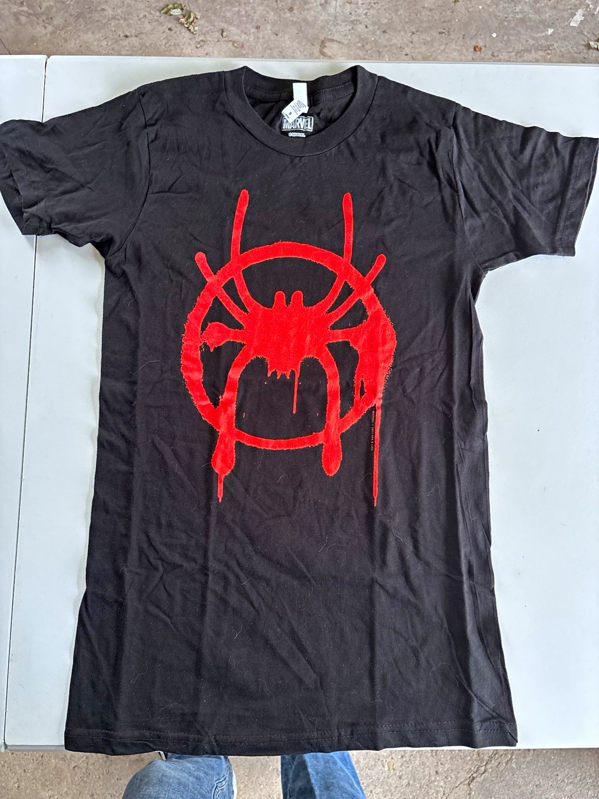 Marvel Spider-Man Men\'s S Black/Red Drip Logo Graphic Cotton Crew Neck Tee