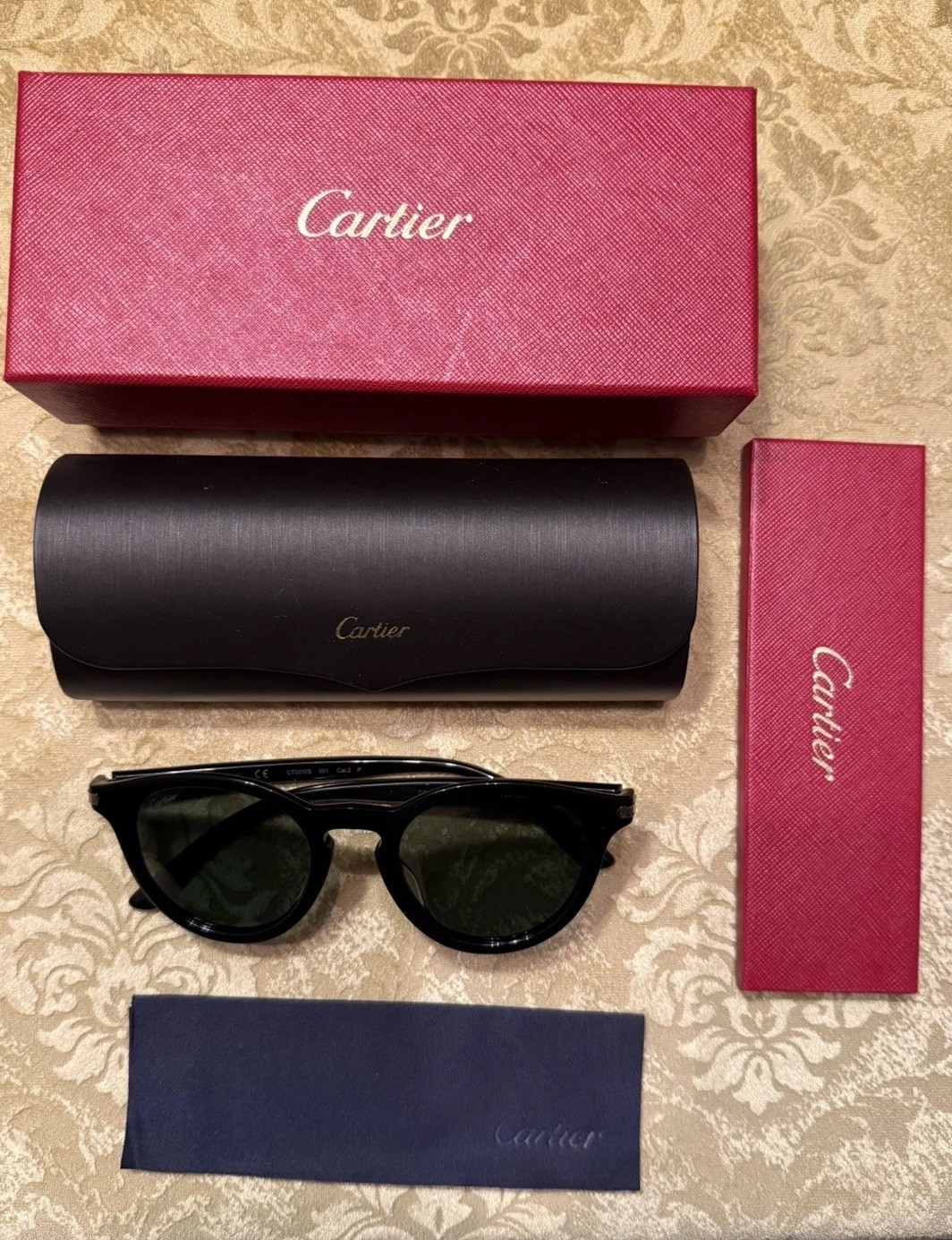 NEW CARTIER CT0010S 004 MEN BLACK ROUND SUNGLASSES