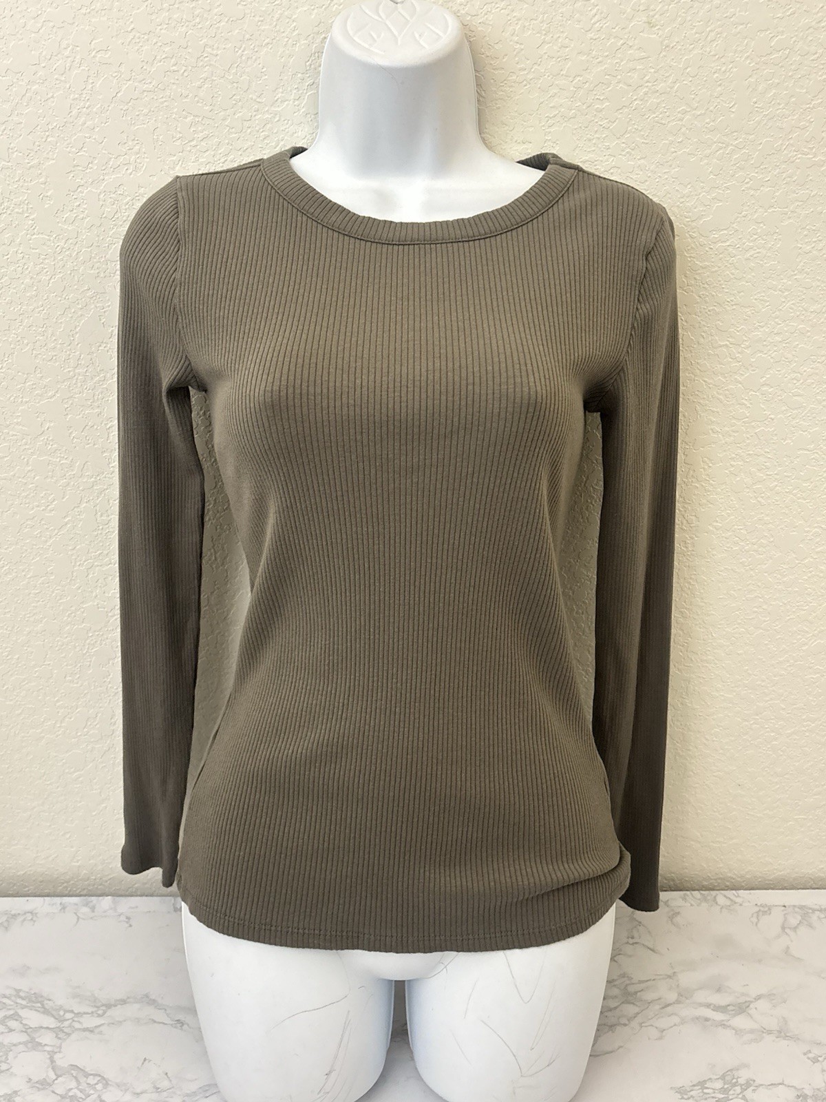 Maurices 24/7 Shirt Womens S Gray Ribbed Long Sleeve Round Neck Tee Pullover B