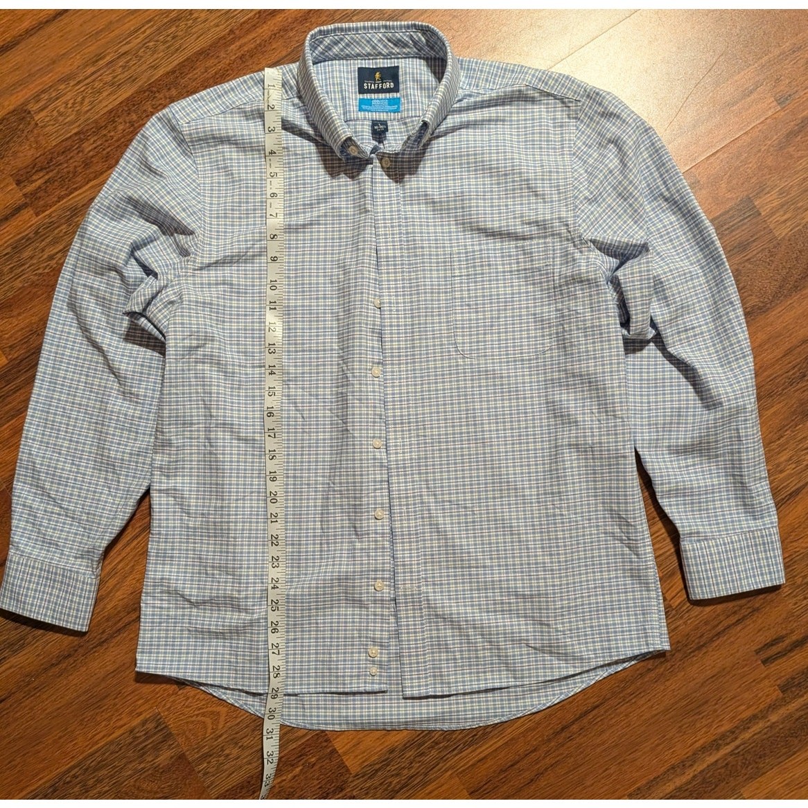 Stafford Tailored Culture Cool Max Mens Large Reg Fit Button Up Plaid Pattern