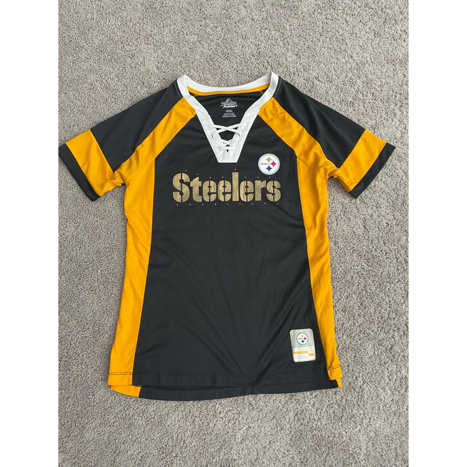 Majestic Pittsburgh Steelers Lace Up V-Neck Jersey Shirt Sz M