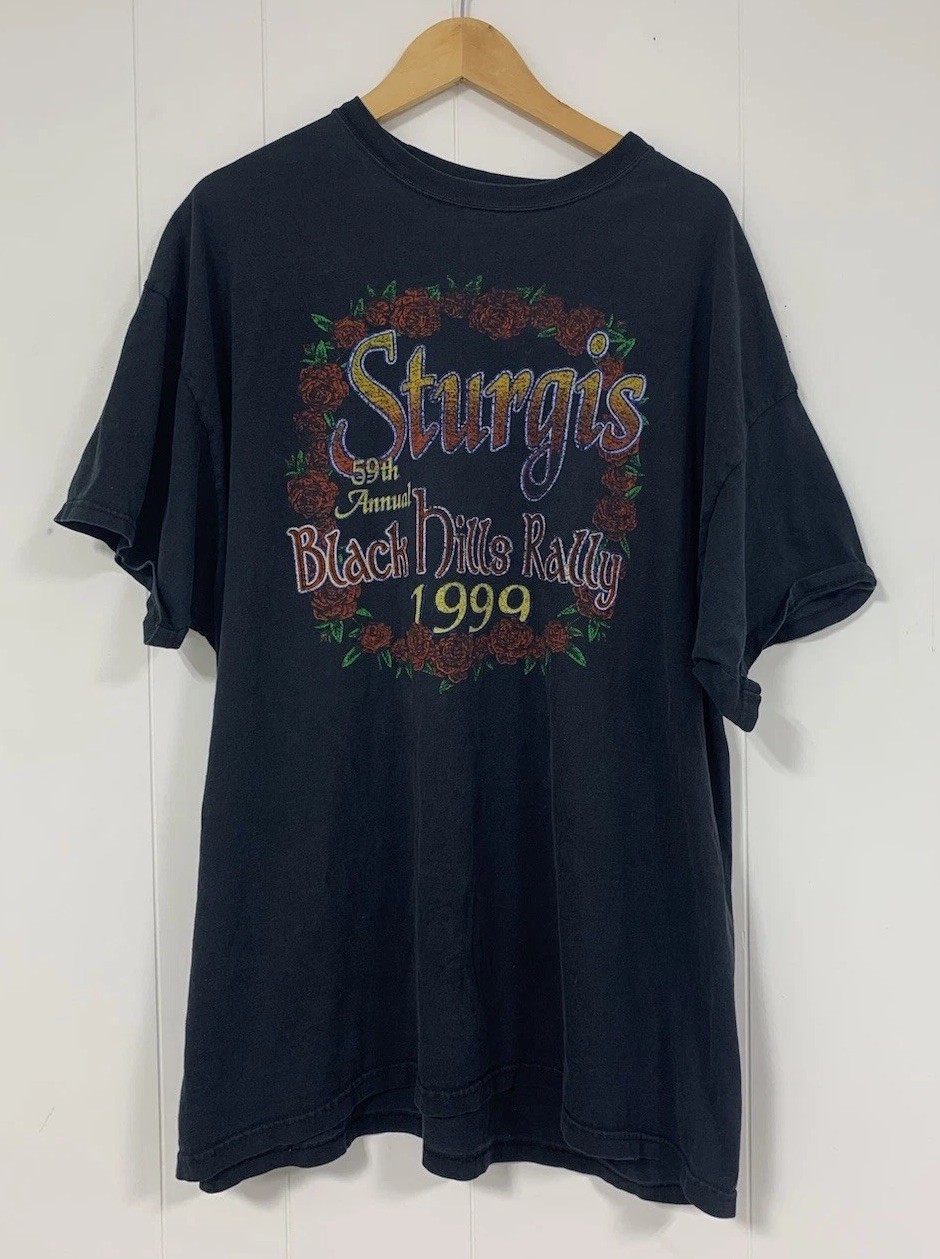 Vintage 1999 Sturgis Black Hills Rally T-Shirt Hanes Heavyweight 3XL Roses
