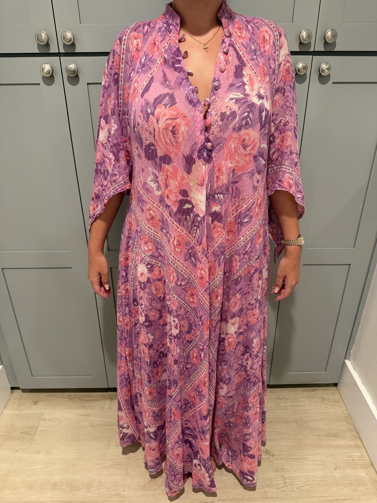 Sultana by Adini 1978 Rare Purple Dress with Angel Sleeves and Metallic Thread