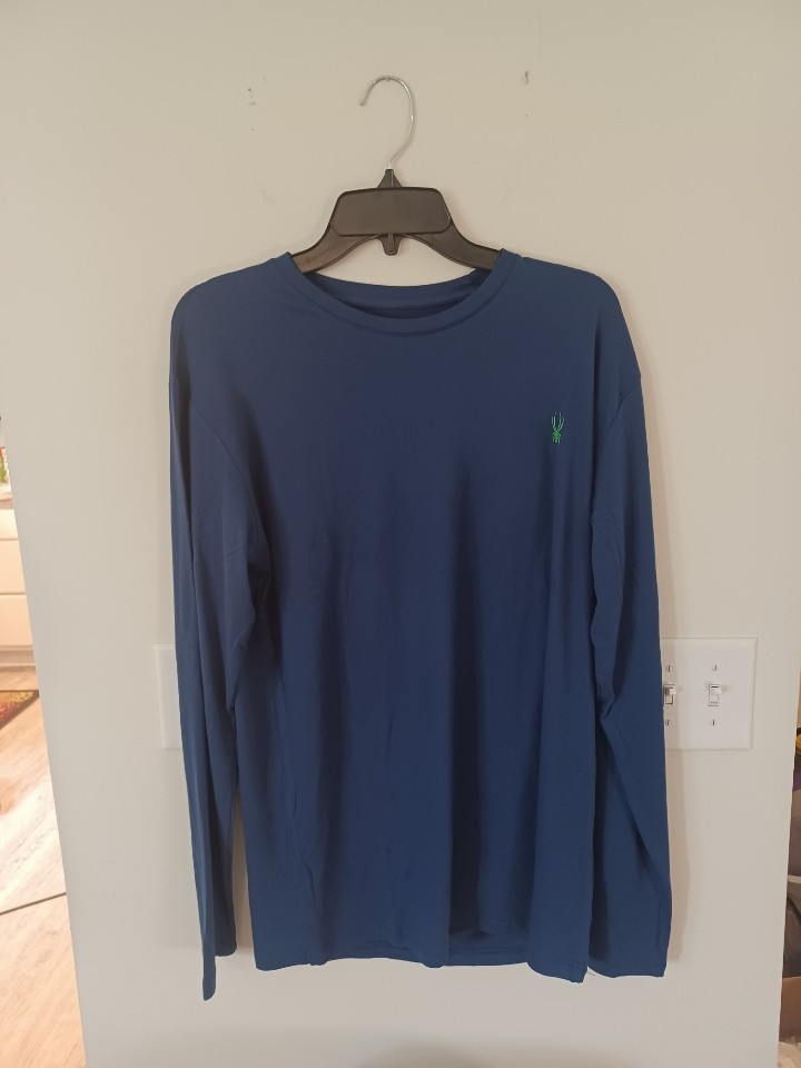 Spyder Mens Large Long Sleeve Lounge Shirt Blue Green Logo NWT Stretch Top