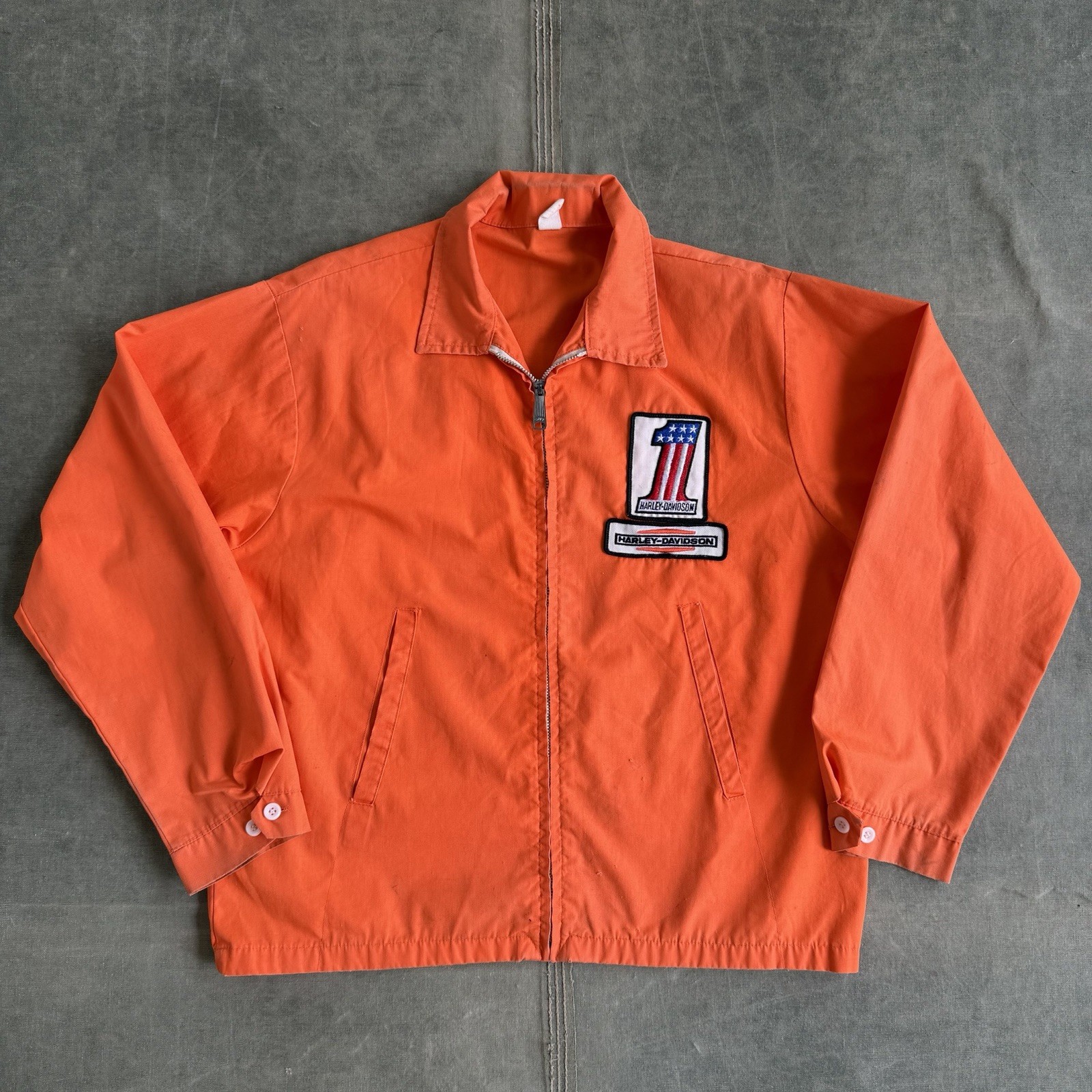 1960s Harley Davidson Cotton Mechanic Track Racing Jacket Zip Vintage 1970s