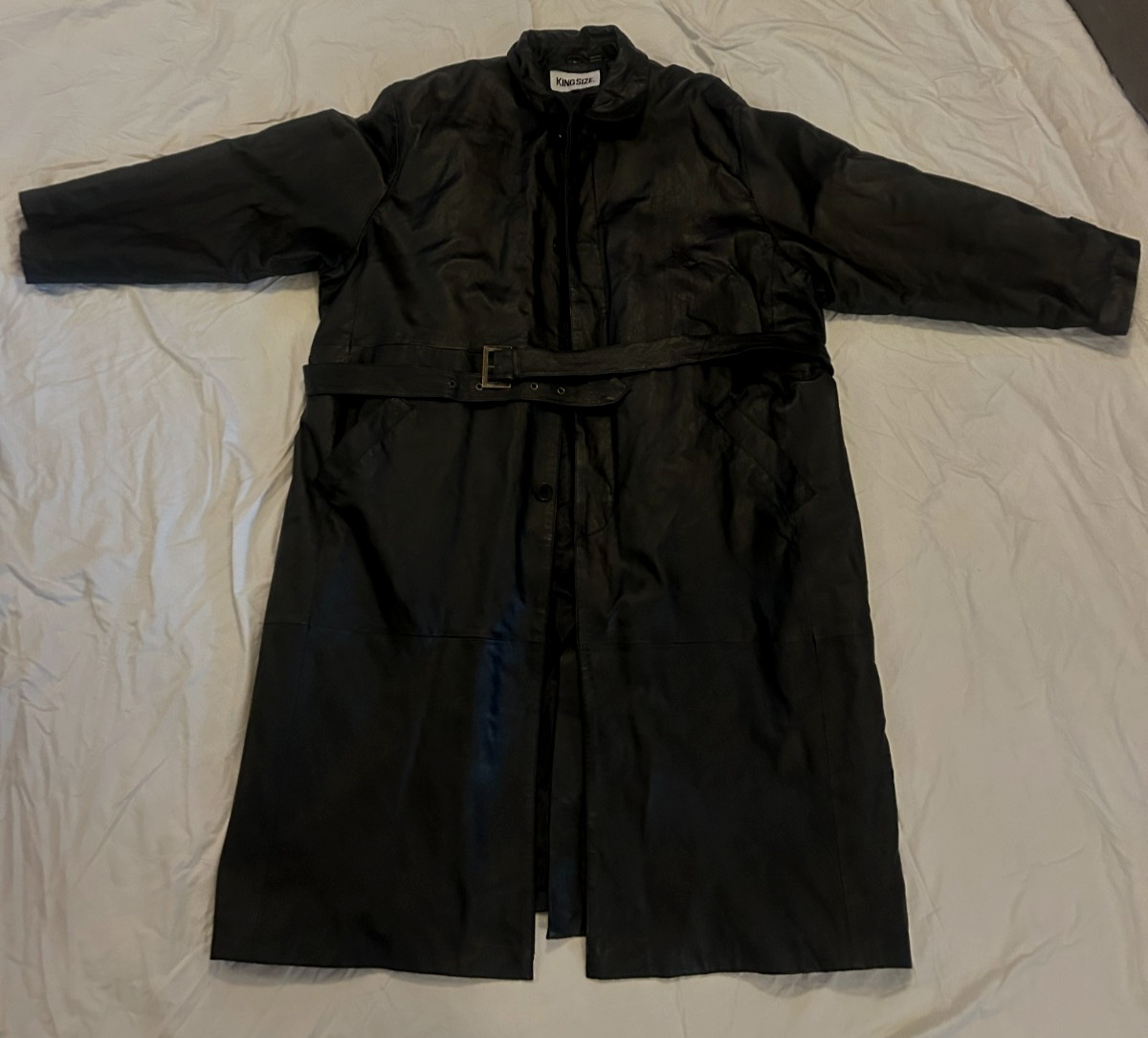 KingSize Men’s 3XL Genuine Leather Trench Coat Black Belted Long Jacket Big & Ta