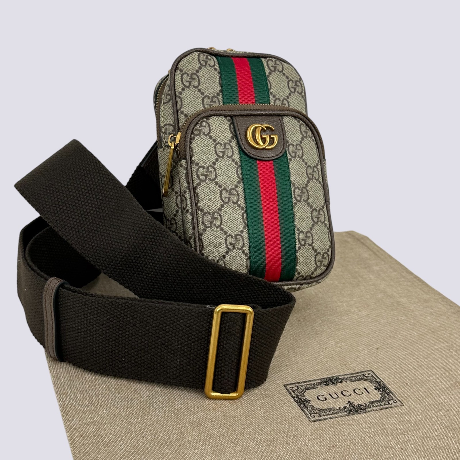 Gucci GG Monogram Web Logo Ophidia Small Mini Crossbody Bag Beige 752565