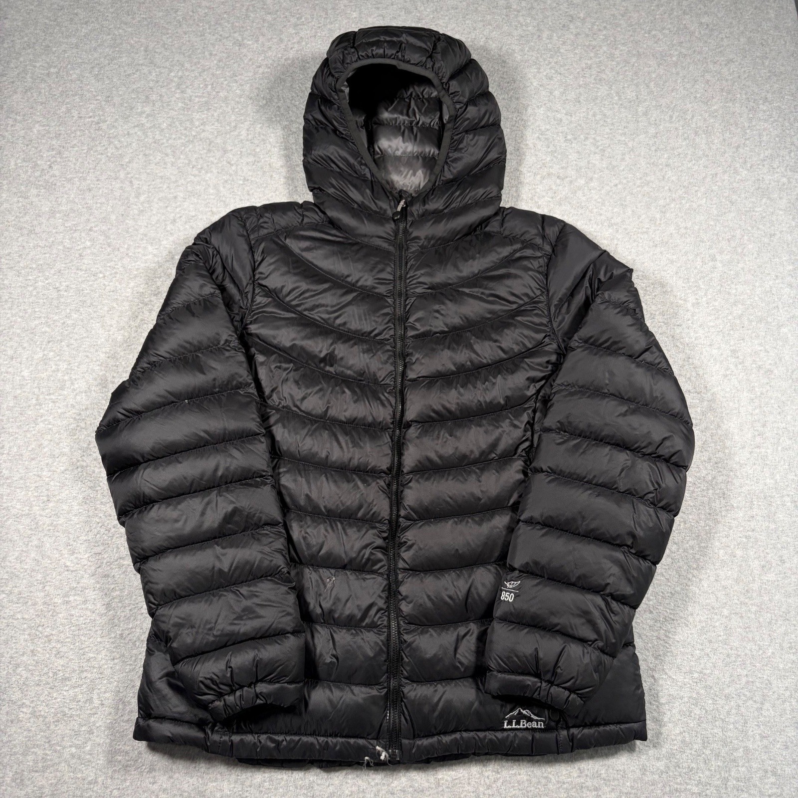 L.L. Bean Ultralight 850 Down Hooded Jacket Women Large Black Puffer Coat 290641