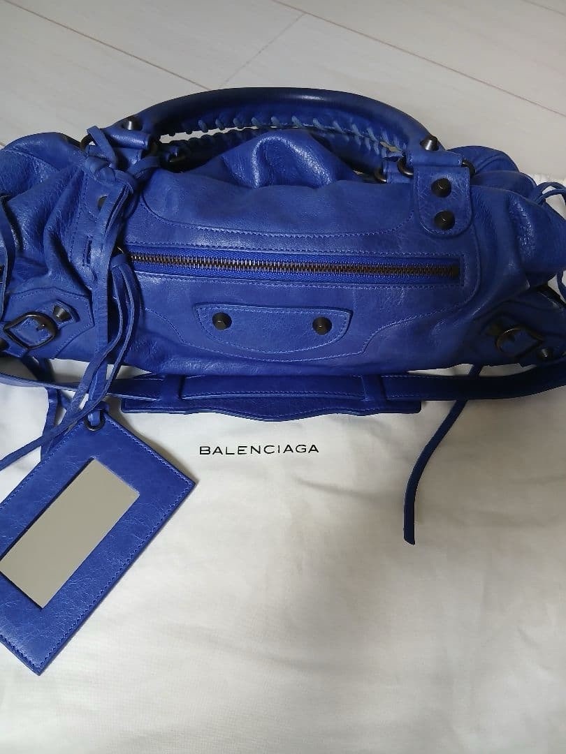 BALENCIAGA Twiggy Shoulder Bag Leather Blue Vintage