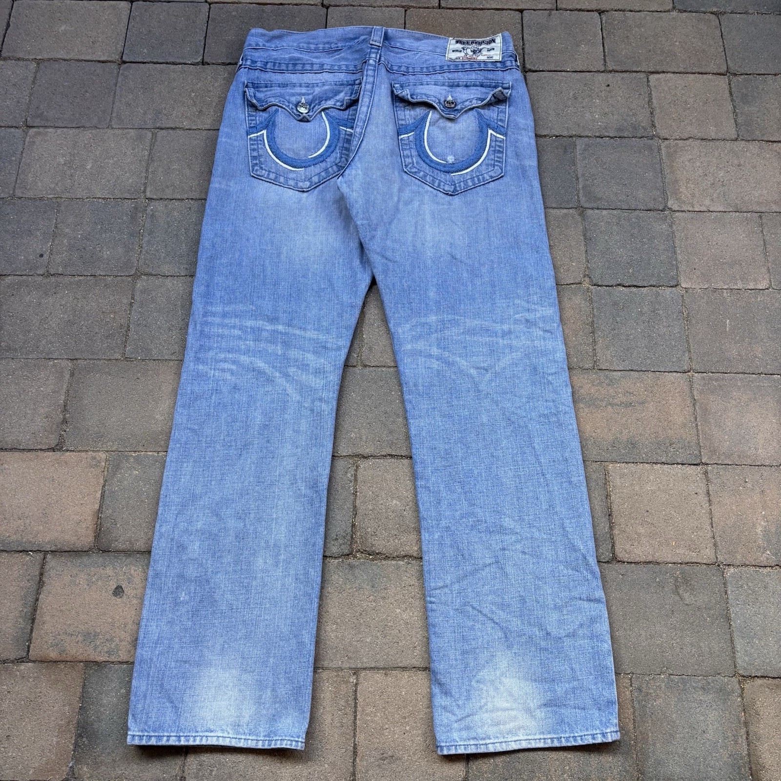 Vintage True Religion Men’s Straight Leg Jeans Made in USA Size 36 Blue Stitch