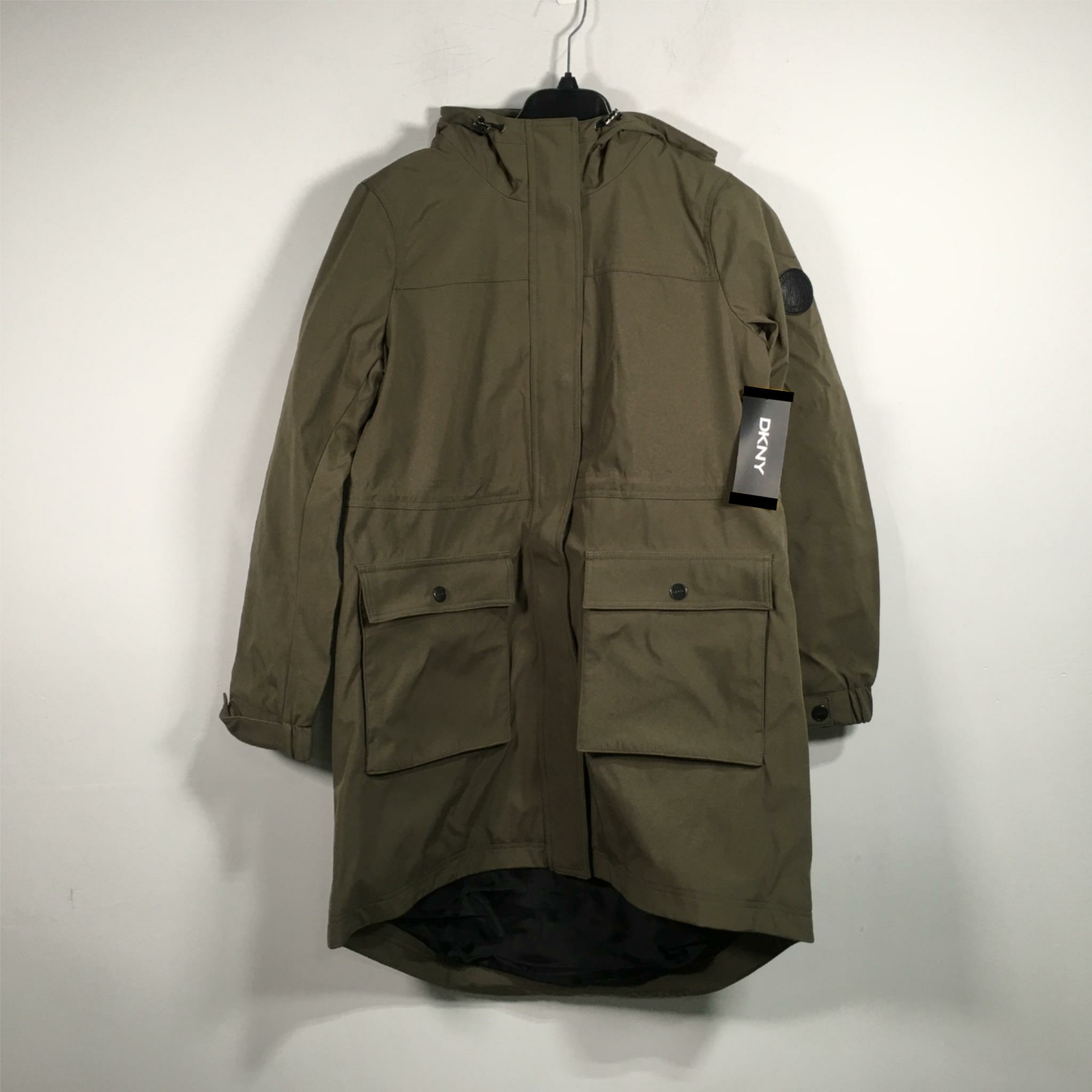 DKNY Water Resistant Full Zip Parka, Women\'s Size L - Juniper Green