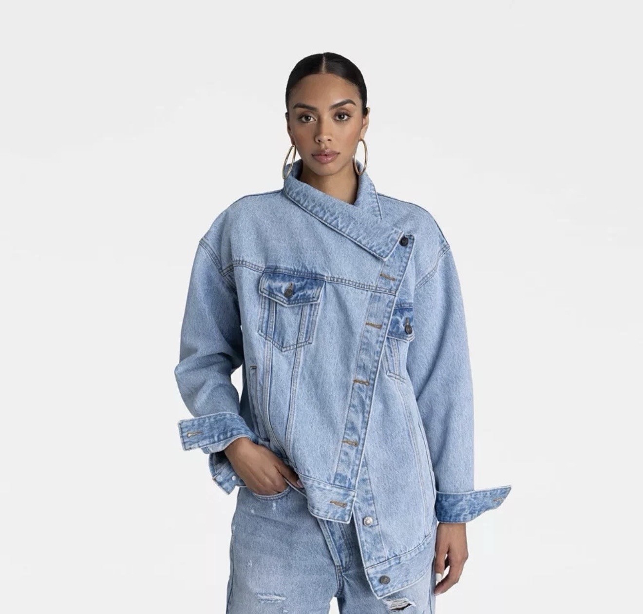 KBB by KAHLANA Women \'The Denim Jacket\' Size Small Asymmetrical Light Wash