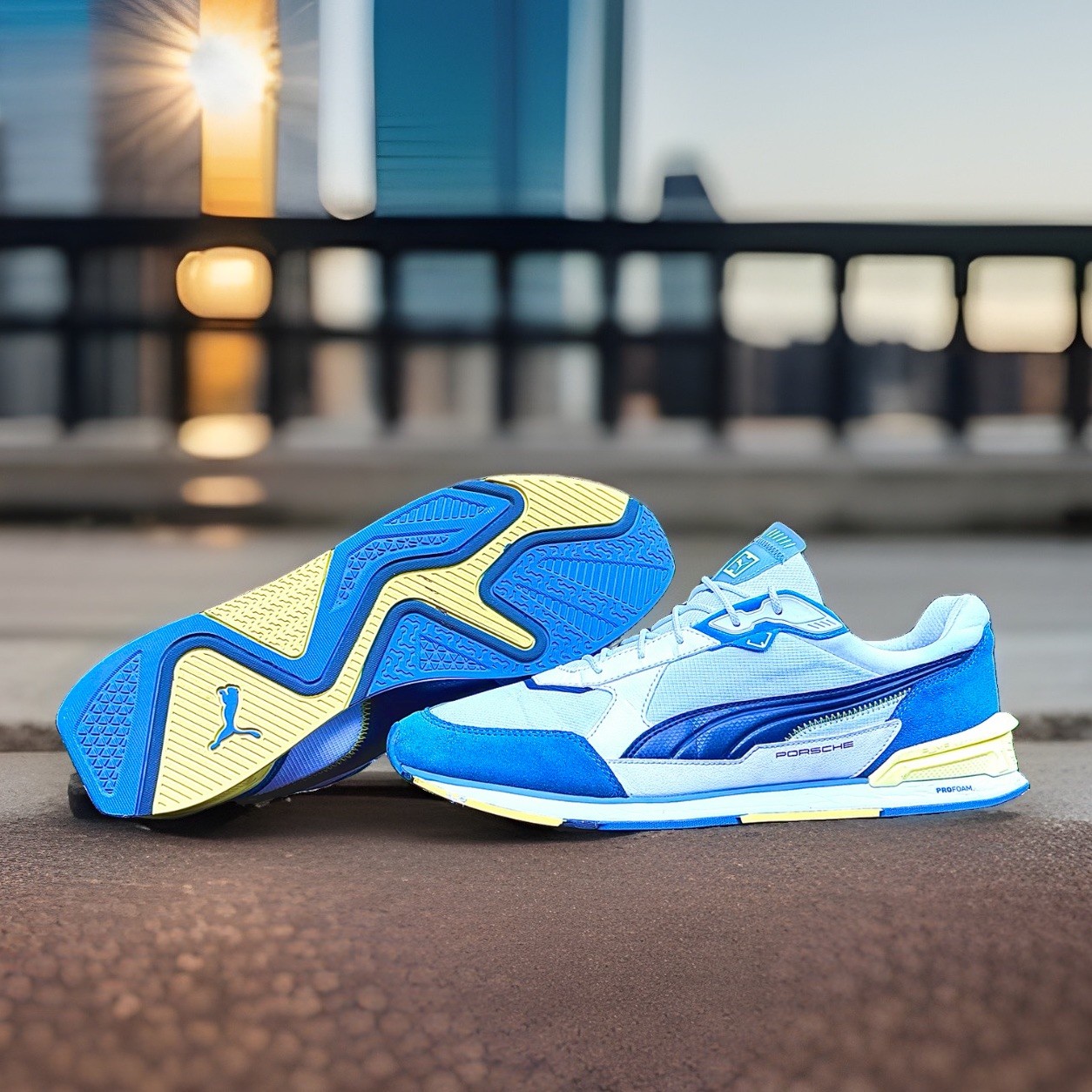 PUMA Porsche Legacy Low Racer White Blue Yellow 306811-02 Size 12 Sneaker 911