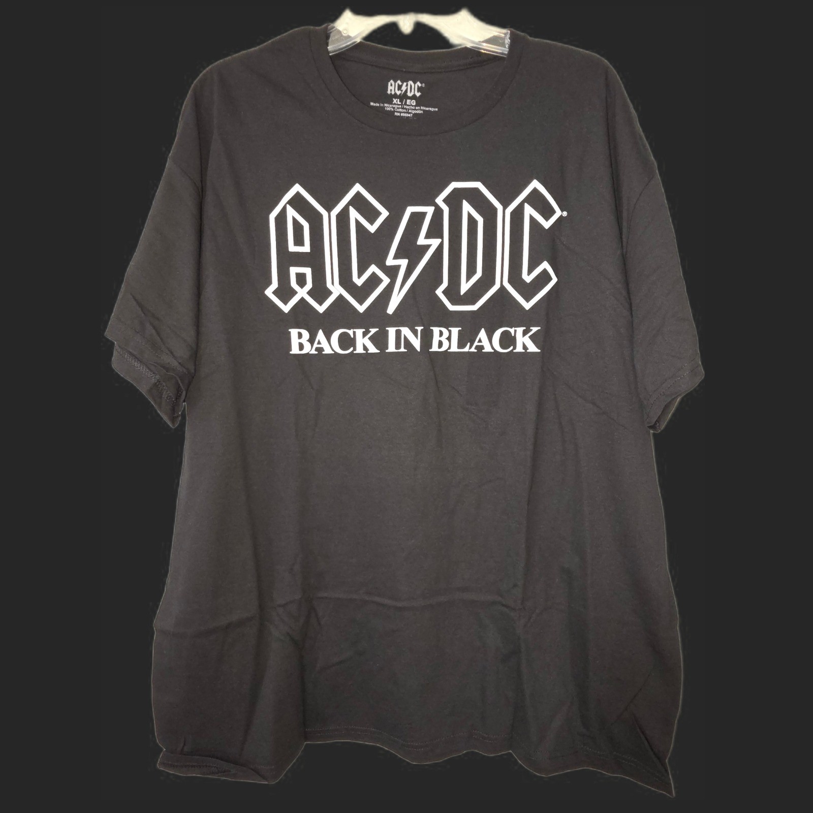 ACDC Back In Black Logo Graphic T-shirt Men Black Short Sleeve Music Size XL