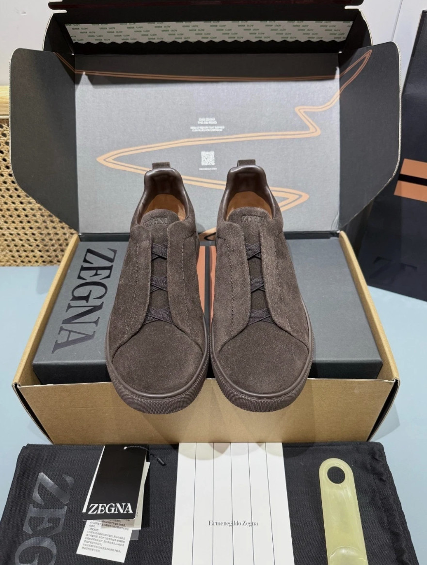 Zegna Triple Stitch Slip On Dark Brown Suede Men\'s 