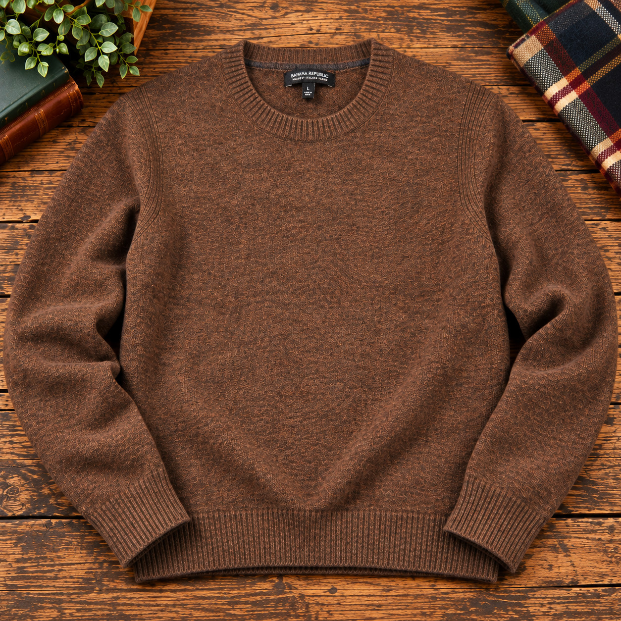Banana Republic Mens L Brown 100% Merino Wool Crewneck Sweater Quiet Luxury