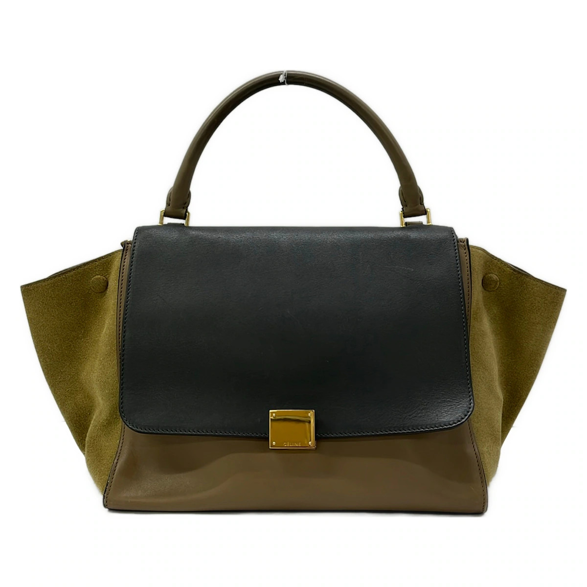 CELINE Trapeze Medium Beige Dark Navy Khaki Leather Suede Handbag