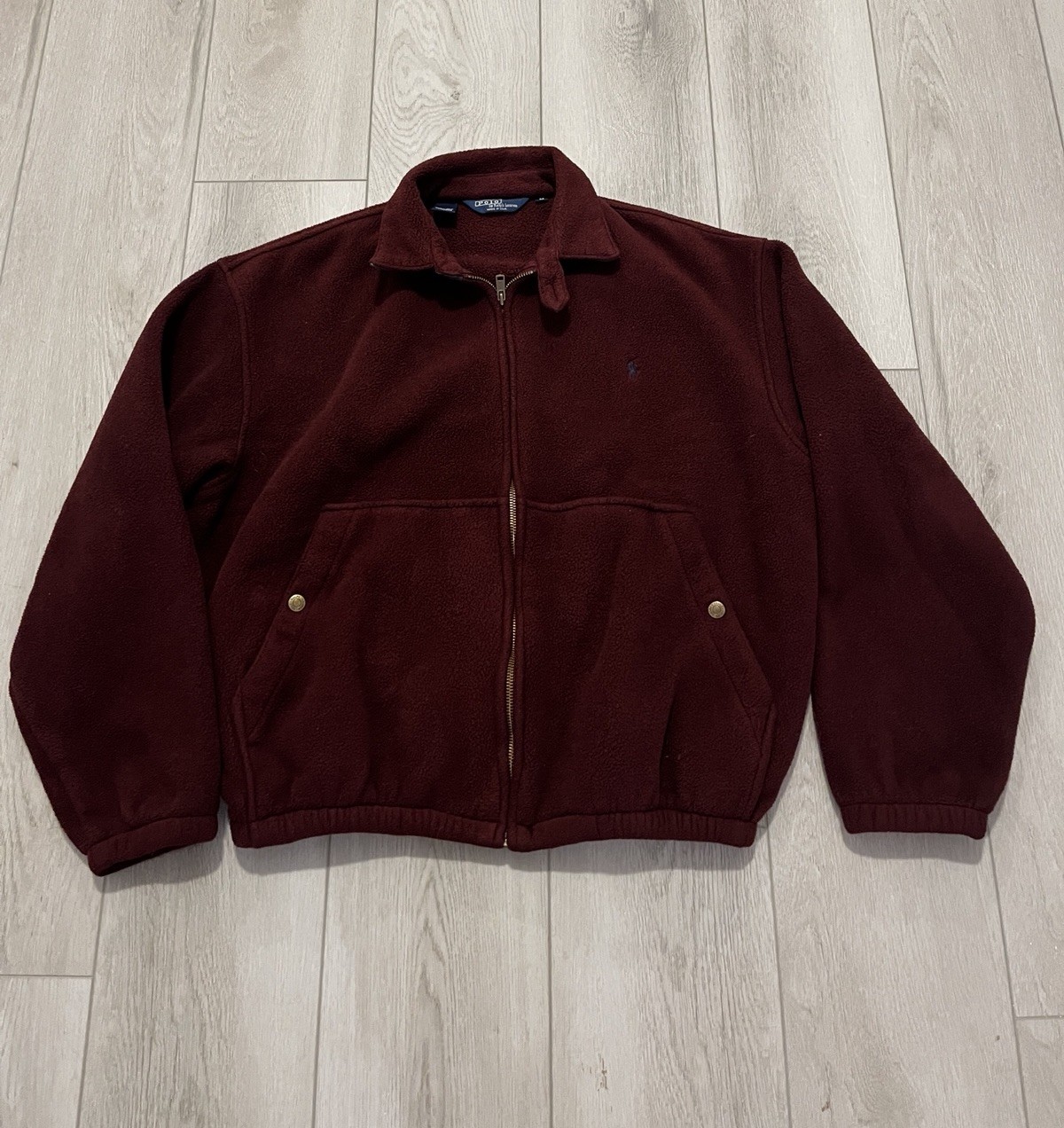 Rare Vintage Polo Ralph Lauren Maroon Full Zip Fleece Harrington Jacket Sz M