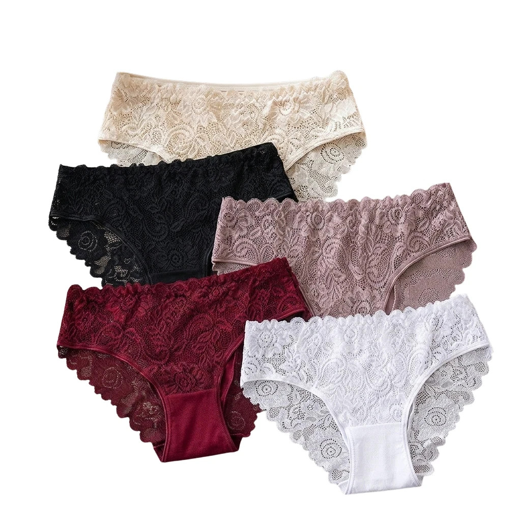 5 Pack Women's Cotton Lace Briefs Soft Stretch Breathable Panties S-XXL