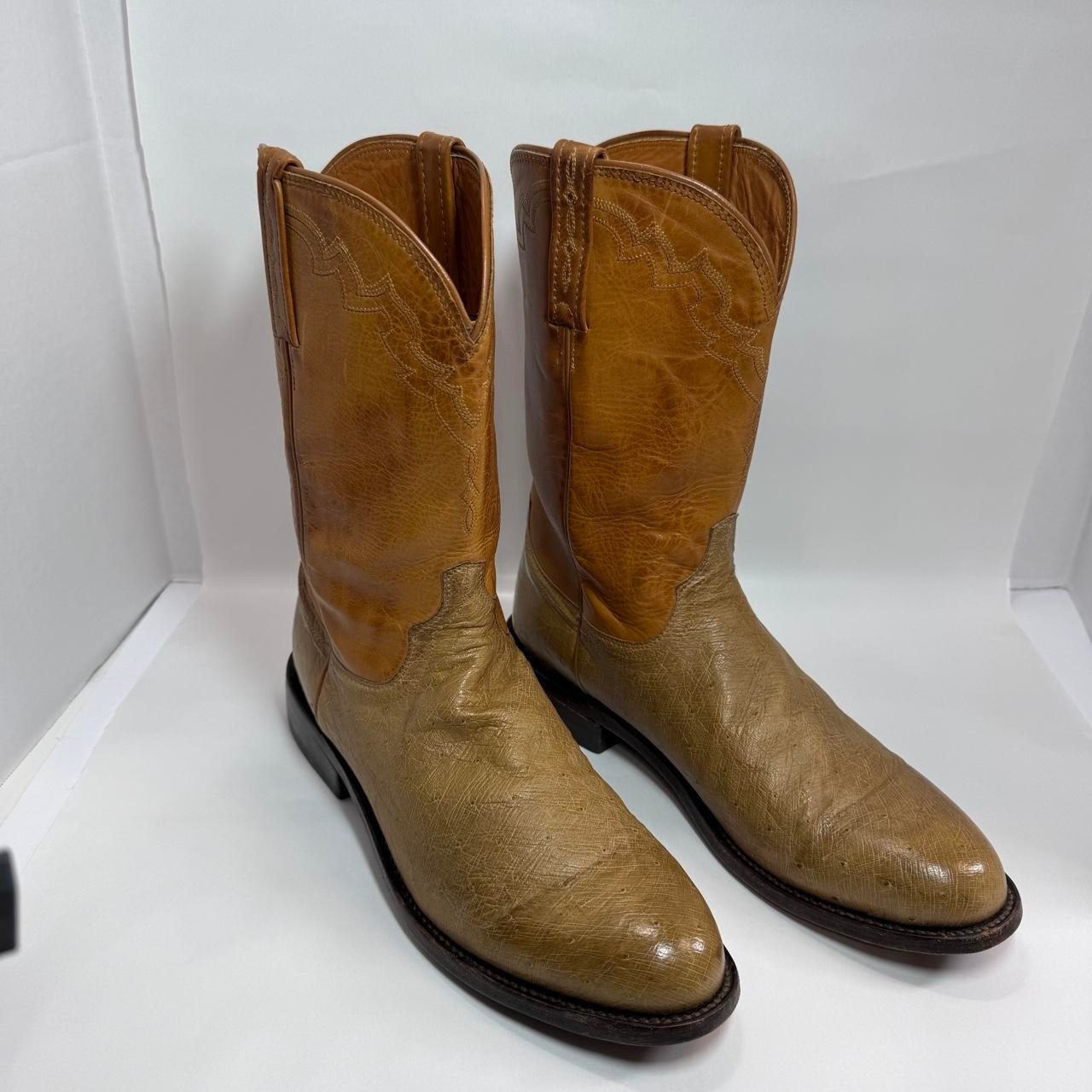 Men\'s Lucchese 1883 Smooth Ostrich Leather Cowboy Boots M1651 Size 10 D Tan
