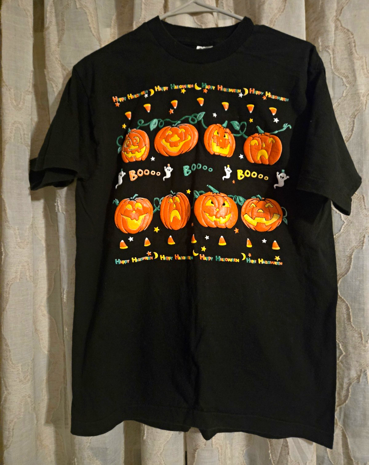 VTG Fruit of the Loom Men’s M Black Halloween  Graphic Cotton Crewneck T-Shirt
